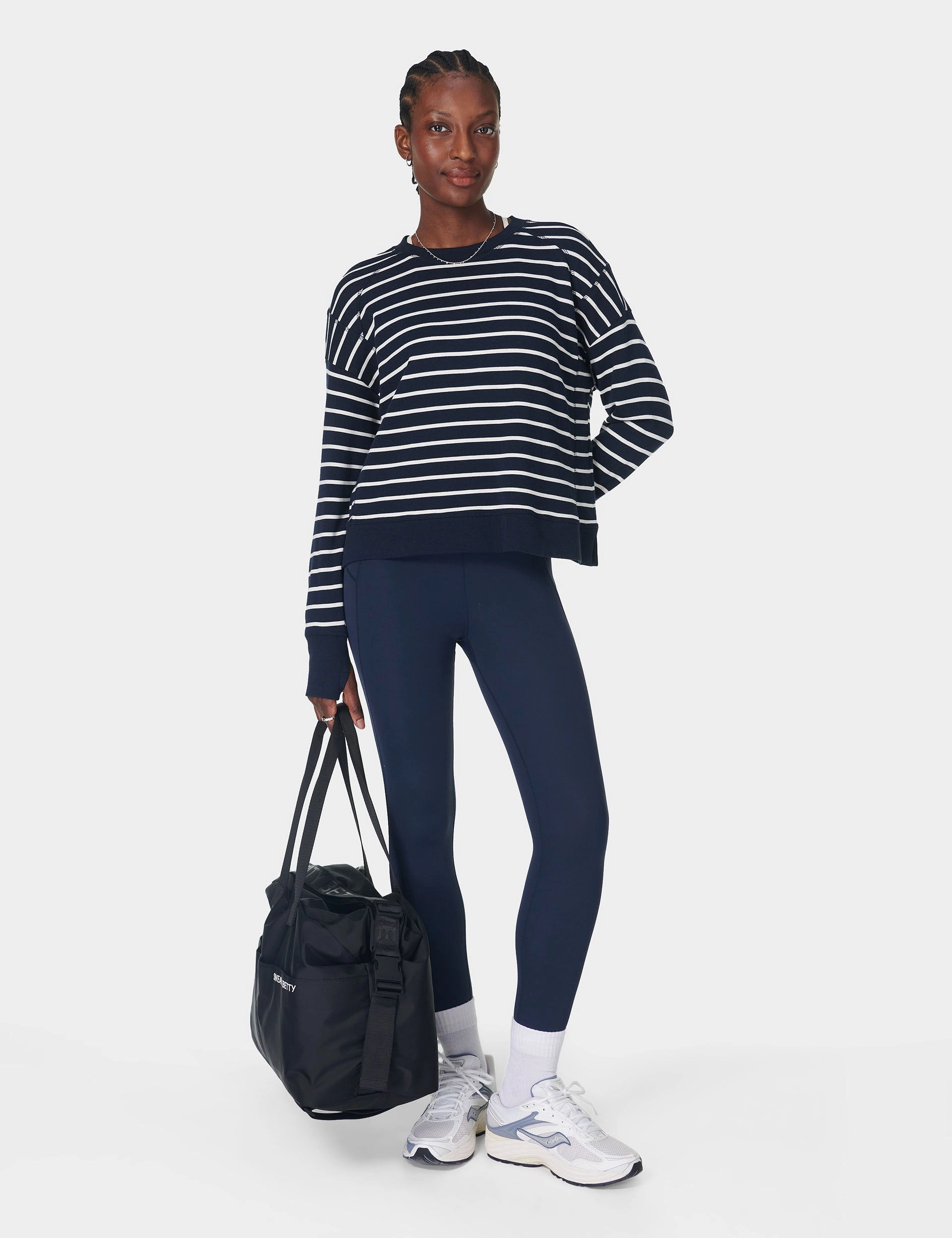 After Class Crop Sweatshirt - Navy White Stripe