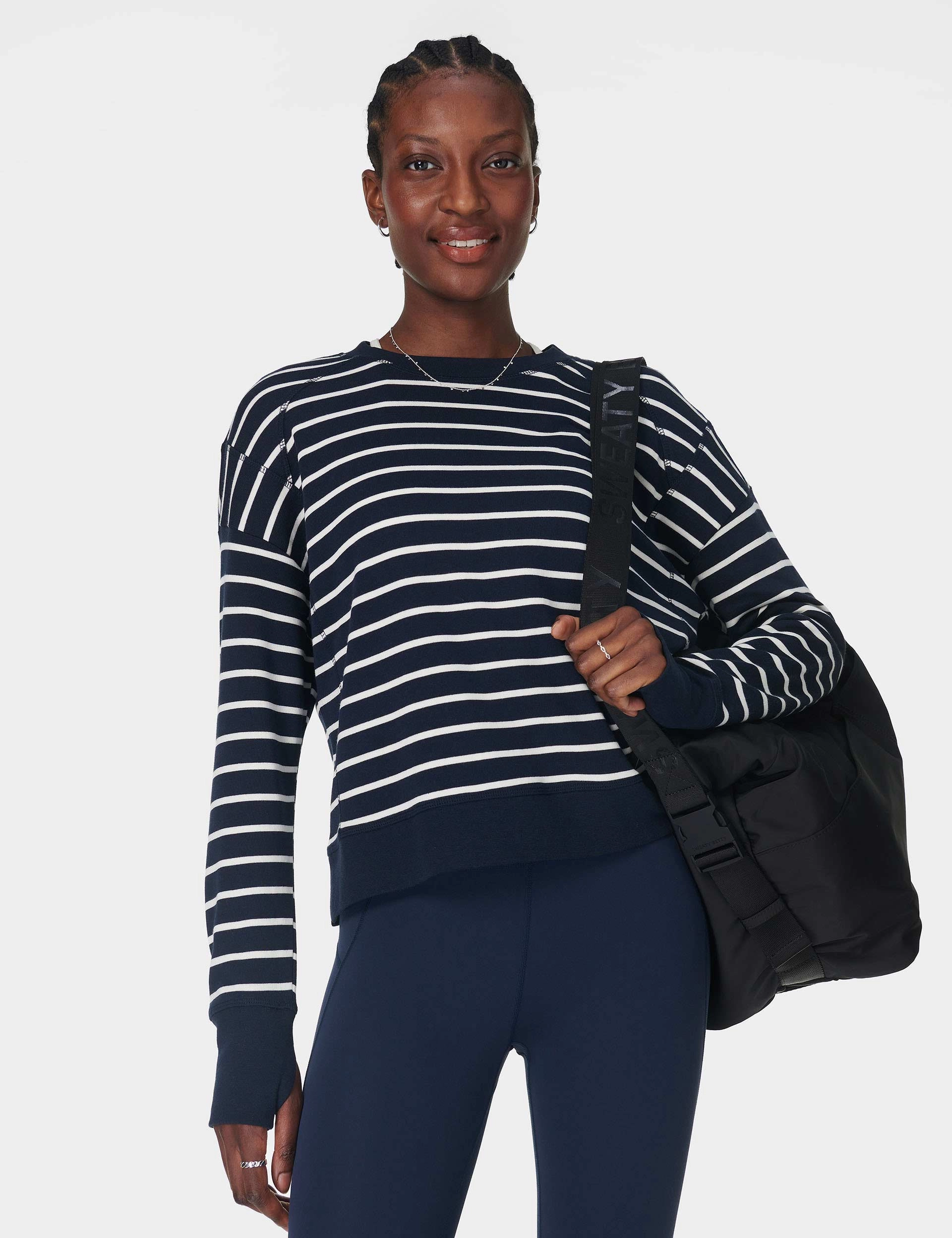 After Class Crop Sweatshirt - Navy White Stripe