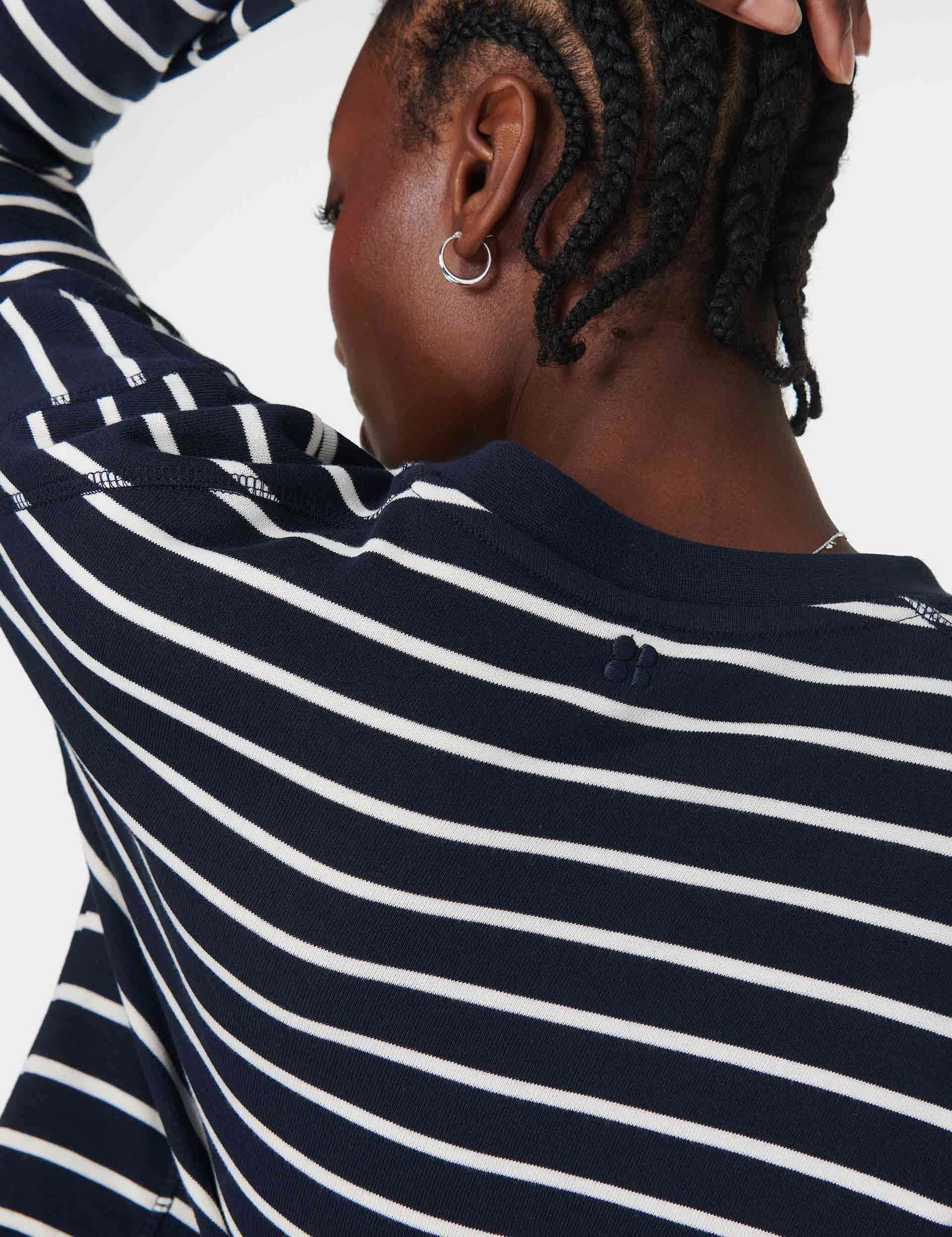 After Class Crop Sweatshirt - Navy White Stripe