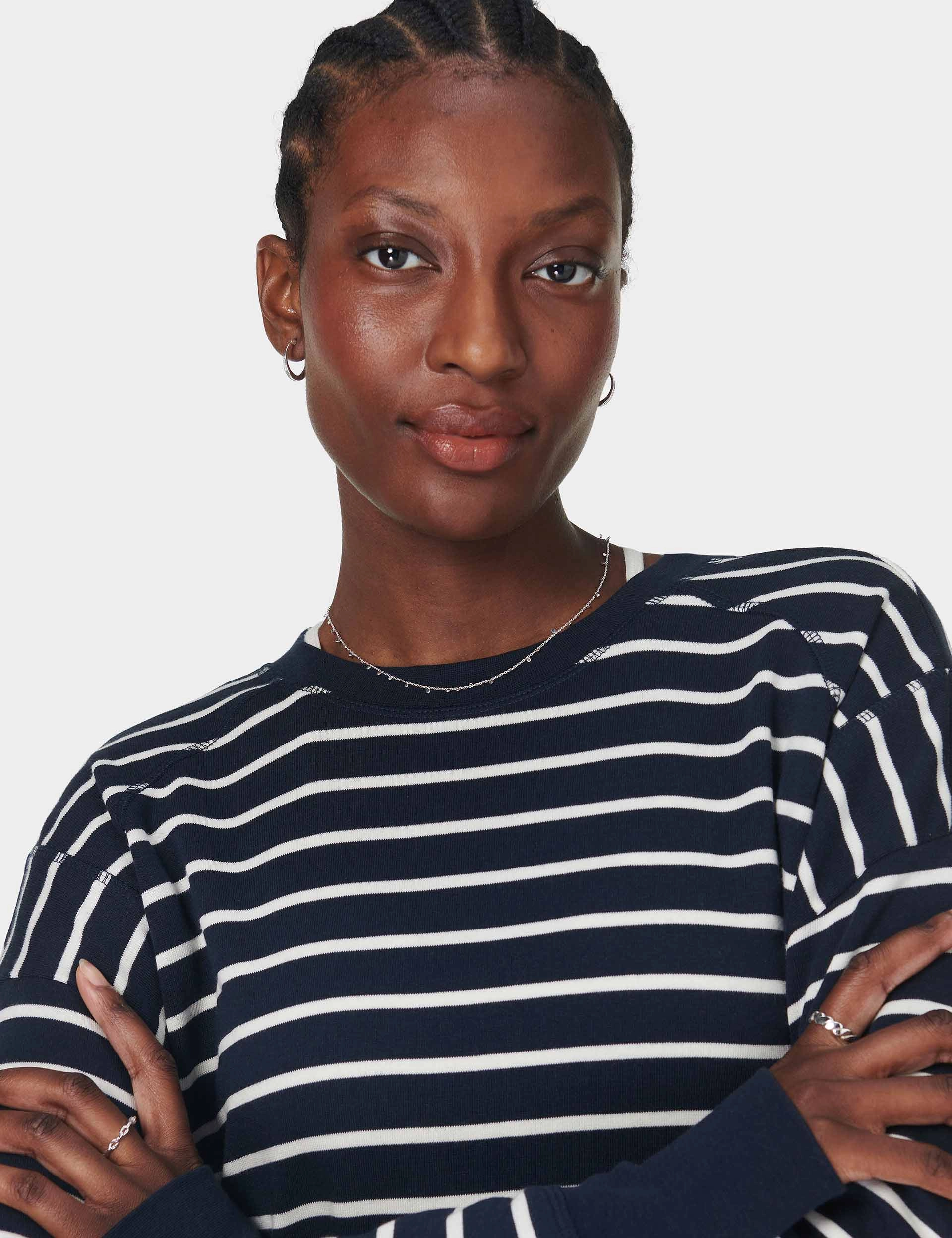 After Class Crop Sweatshirt - Navy White Stripe