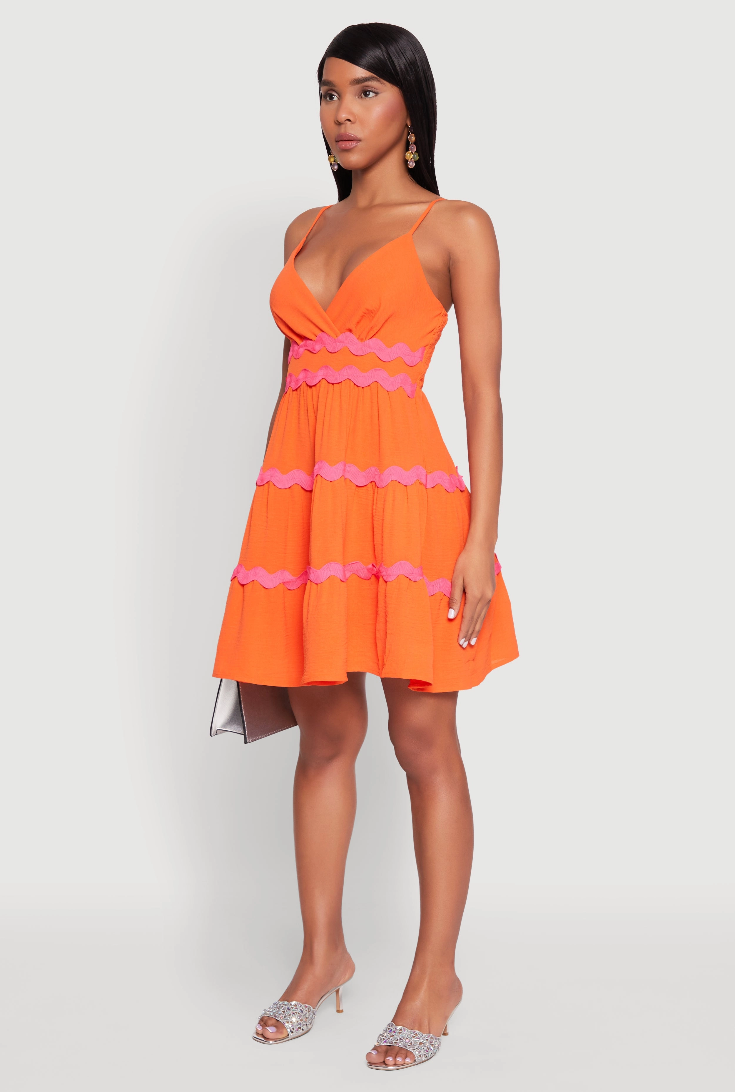 Airy Contrast Trim Tiered Dress
