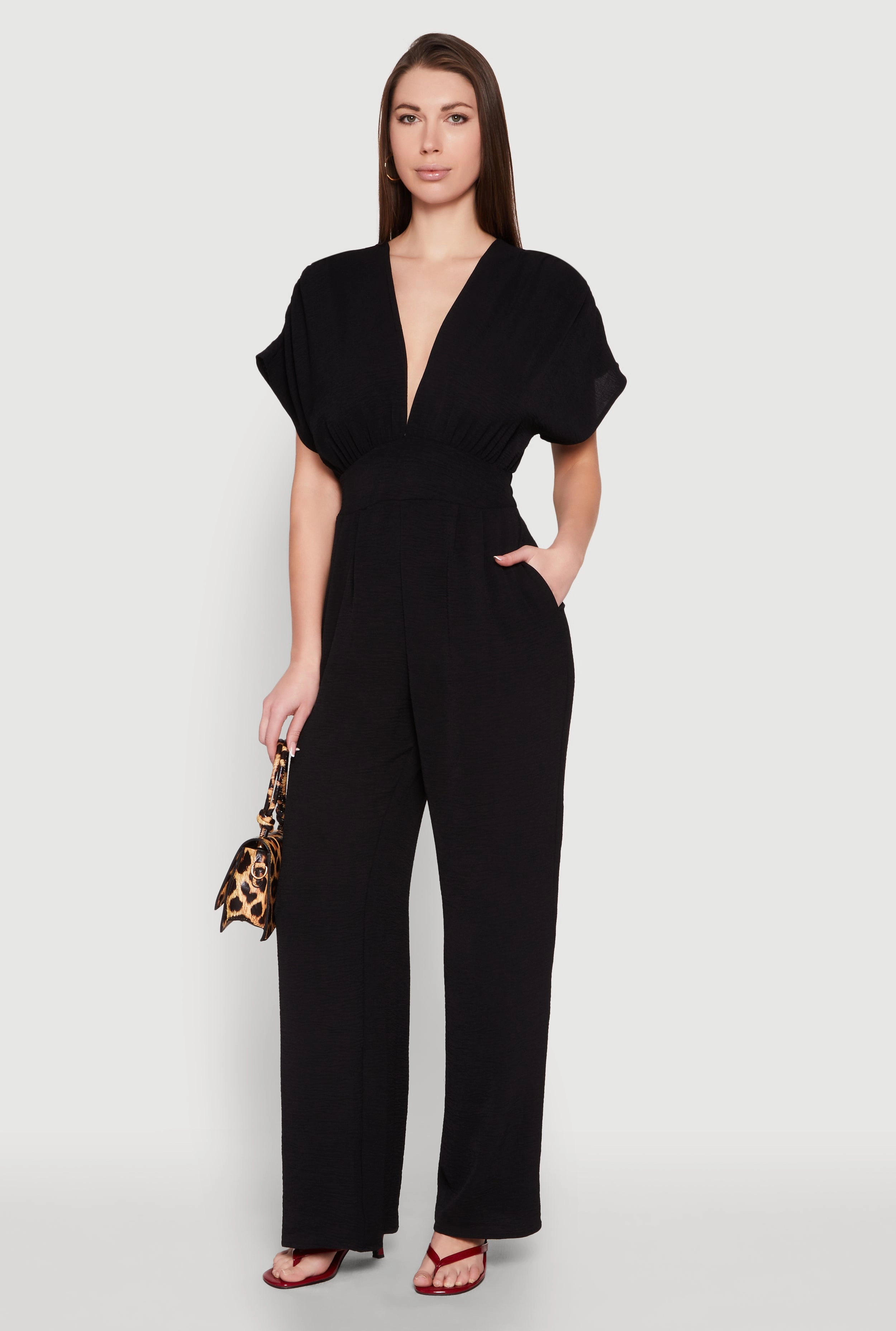 Airy Dolman Sleeve Plunge Jumpsuit