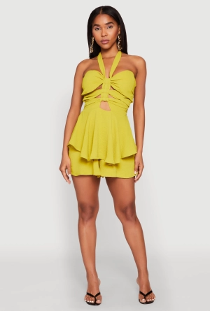 Airy Ruffled Cut Out Halter Romper