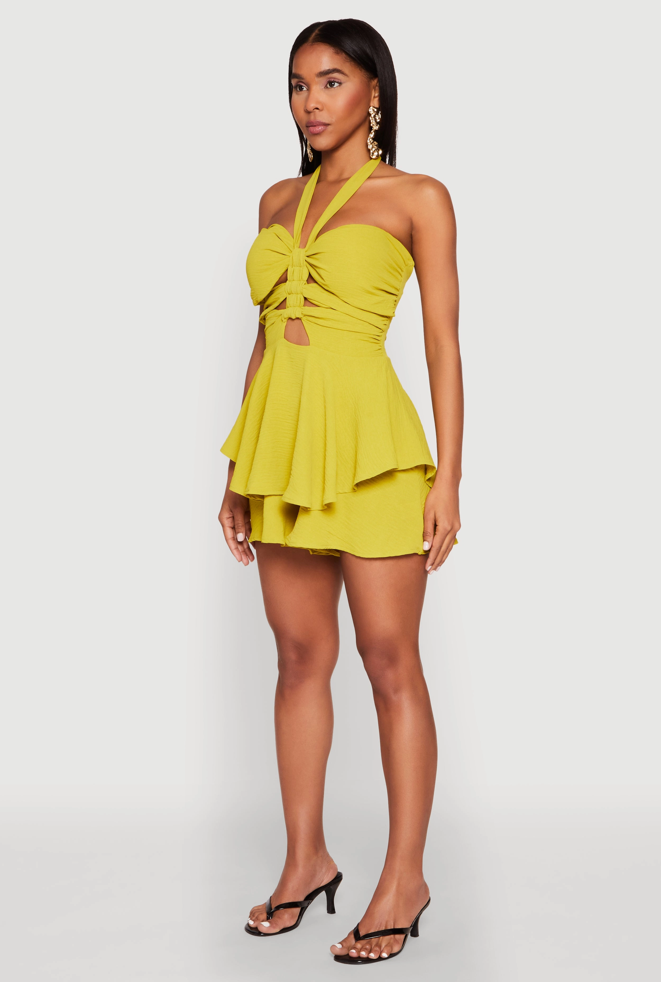 Airy Ruffled Cut Out Halter Romper