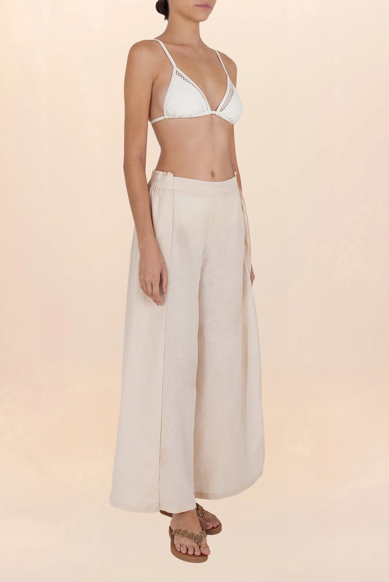 Beige Open Linen Pants