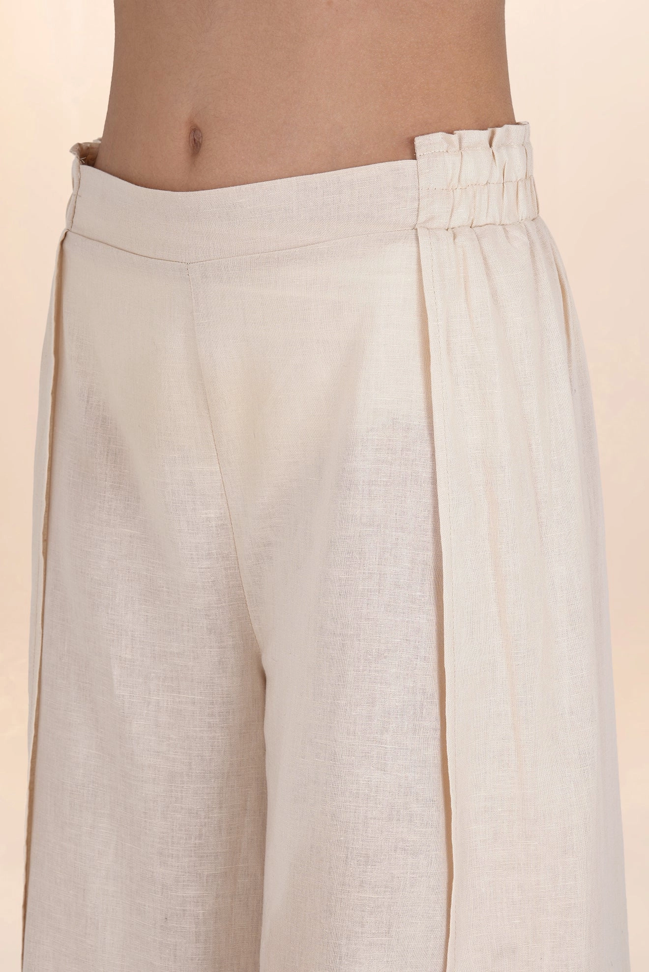 Beige Open Linen Pants