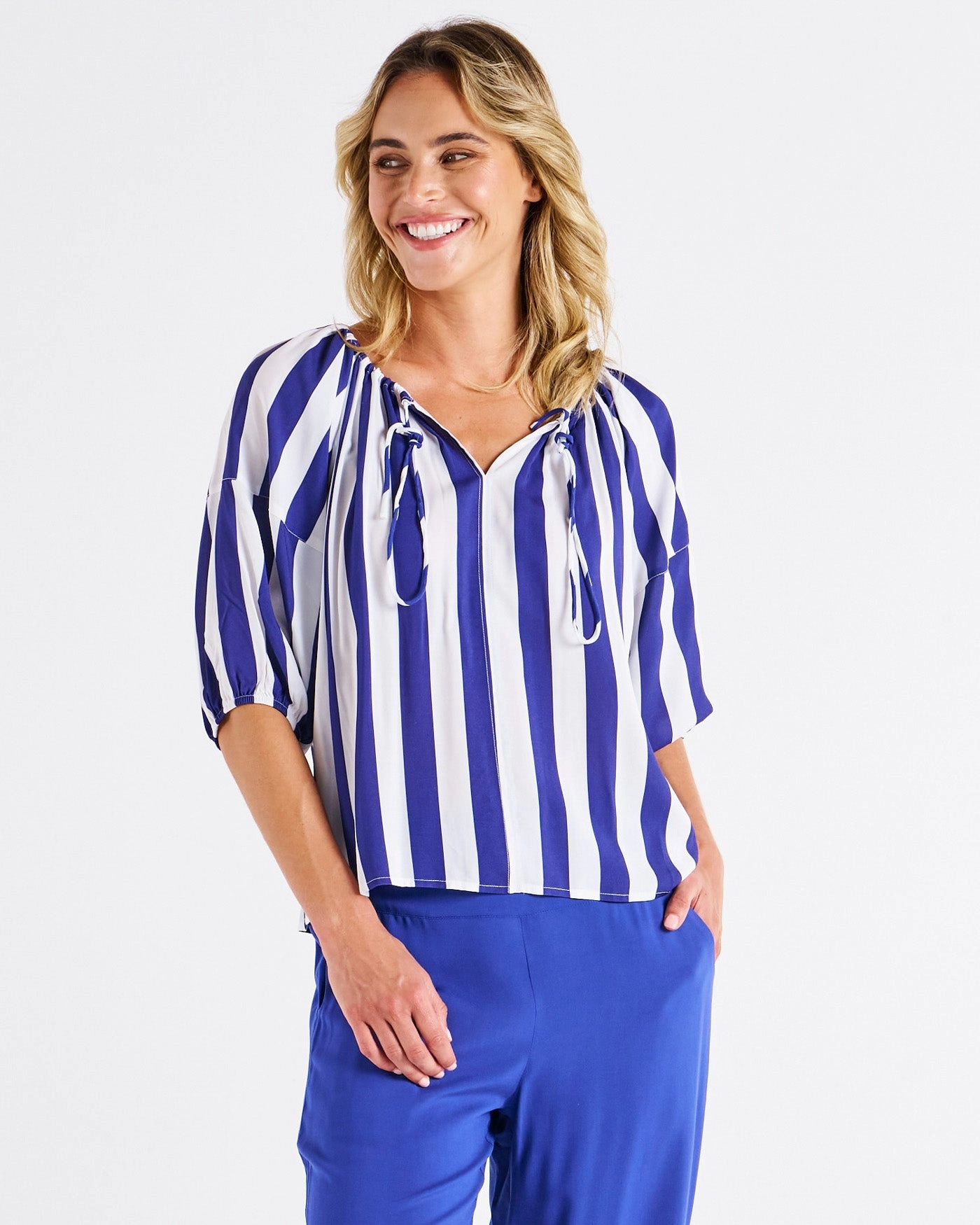 Betty Basics Camilla Blouse Blue Stripe