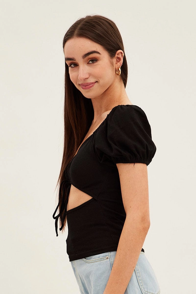 Black Keyhole Top Short Sleeve