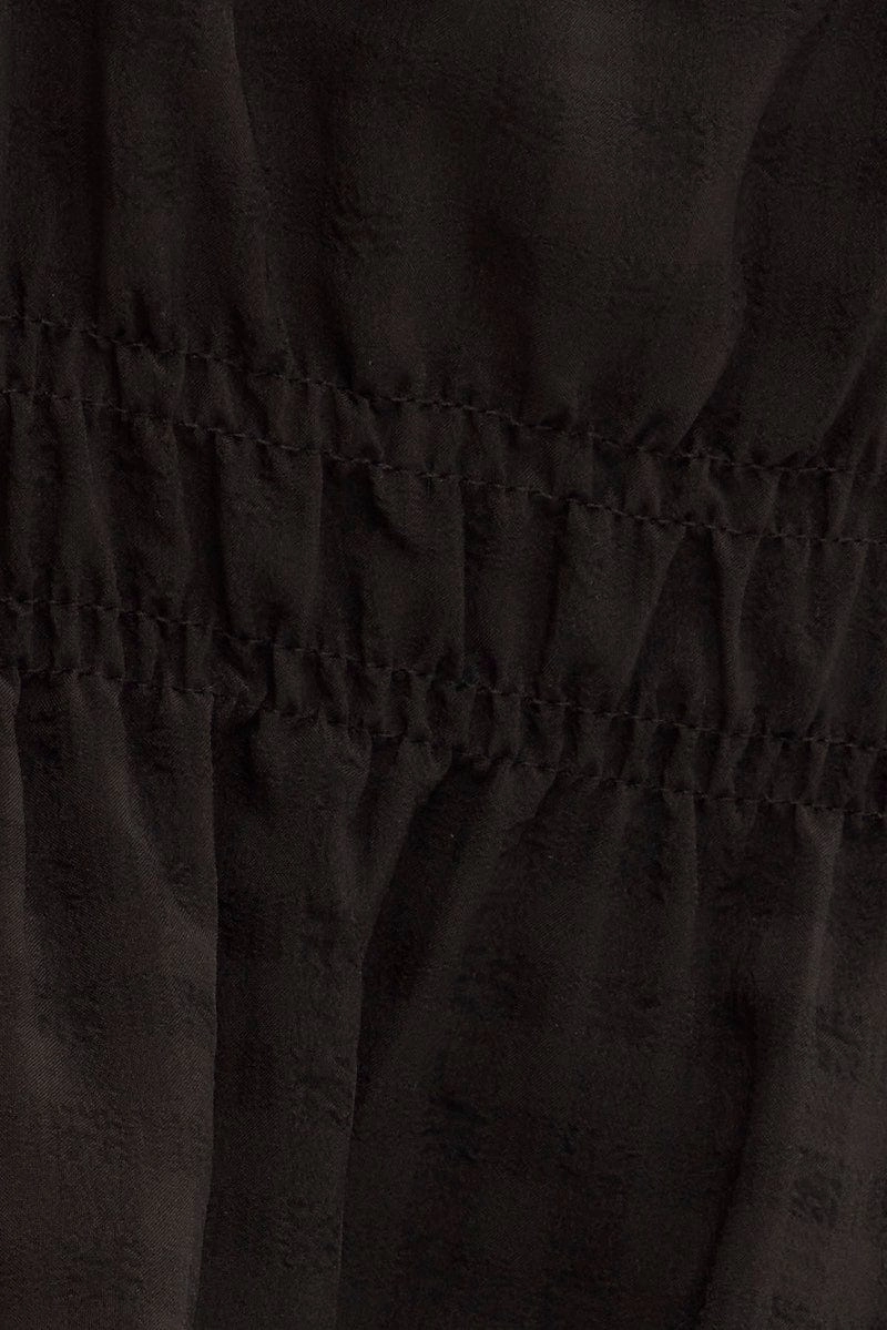 Black Ruffle Top Strap Gathered Waist Crop