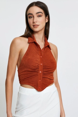 Brown Button Front Top Sleeveless