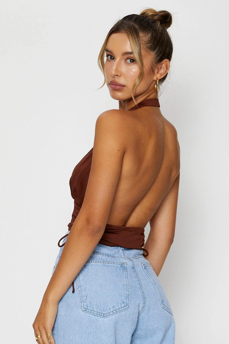 Brown Top Halter Neck