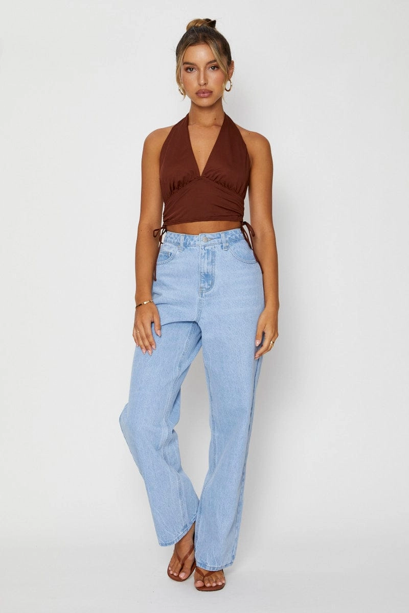 Brown Top Halter Neck