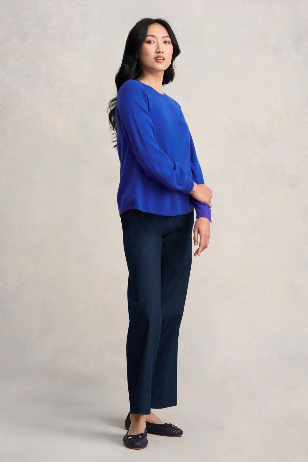 Cashmere Blouson Sleeve Jumper - Purple Marle