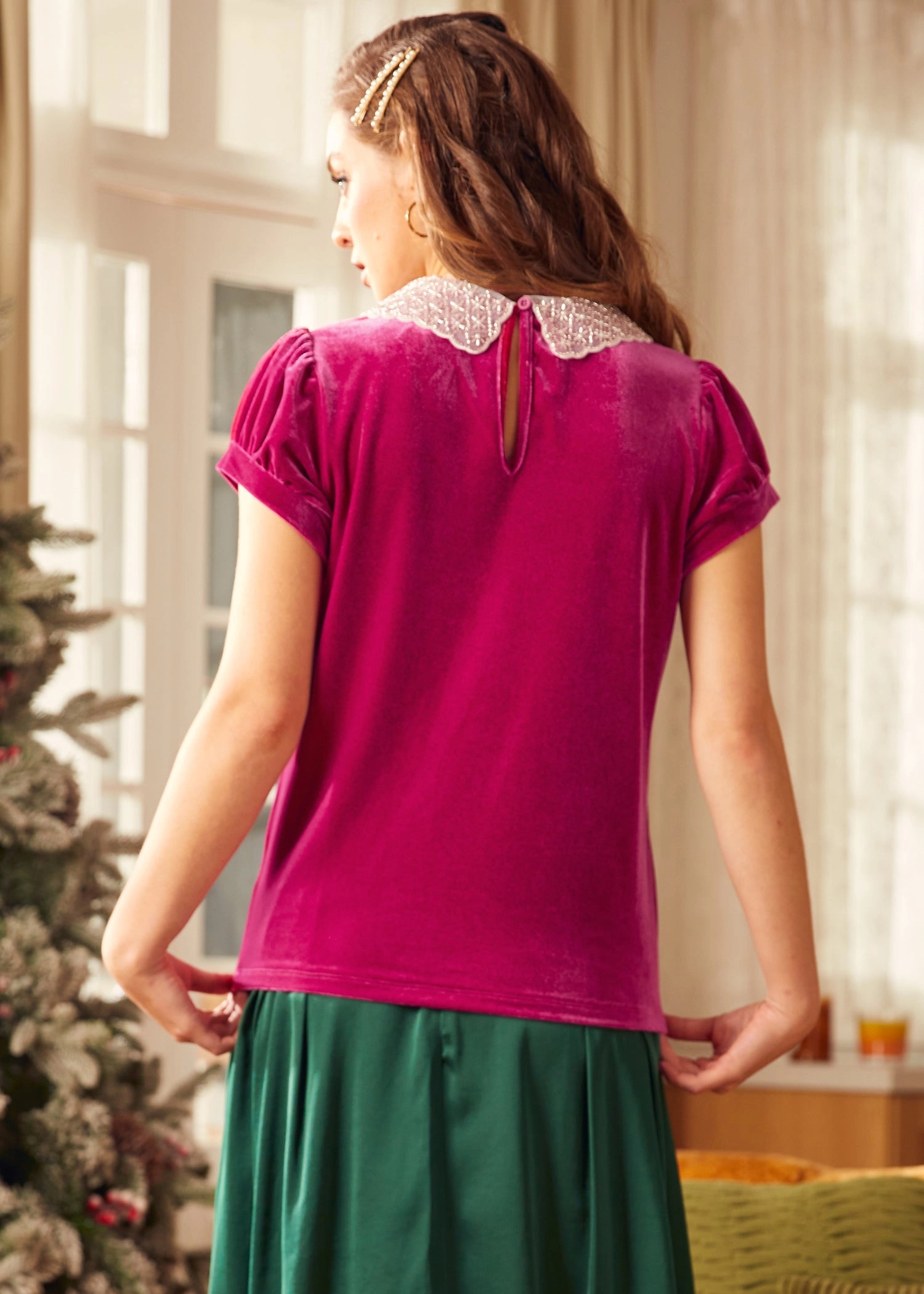 Diner Delight Peter Pan Collar Top