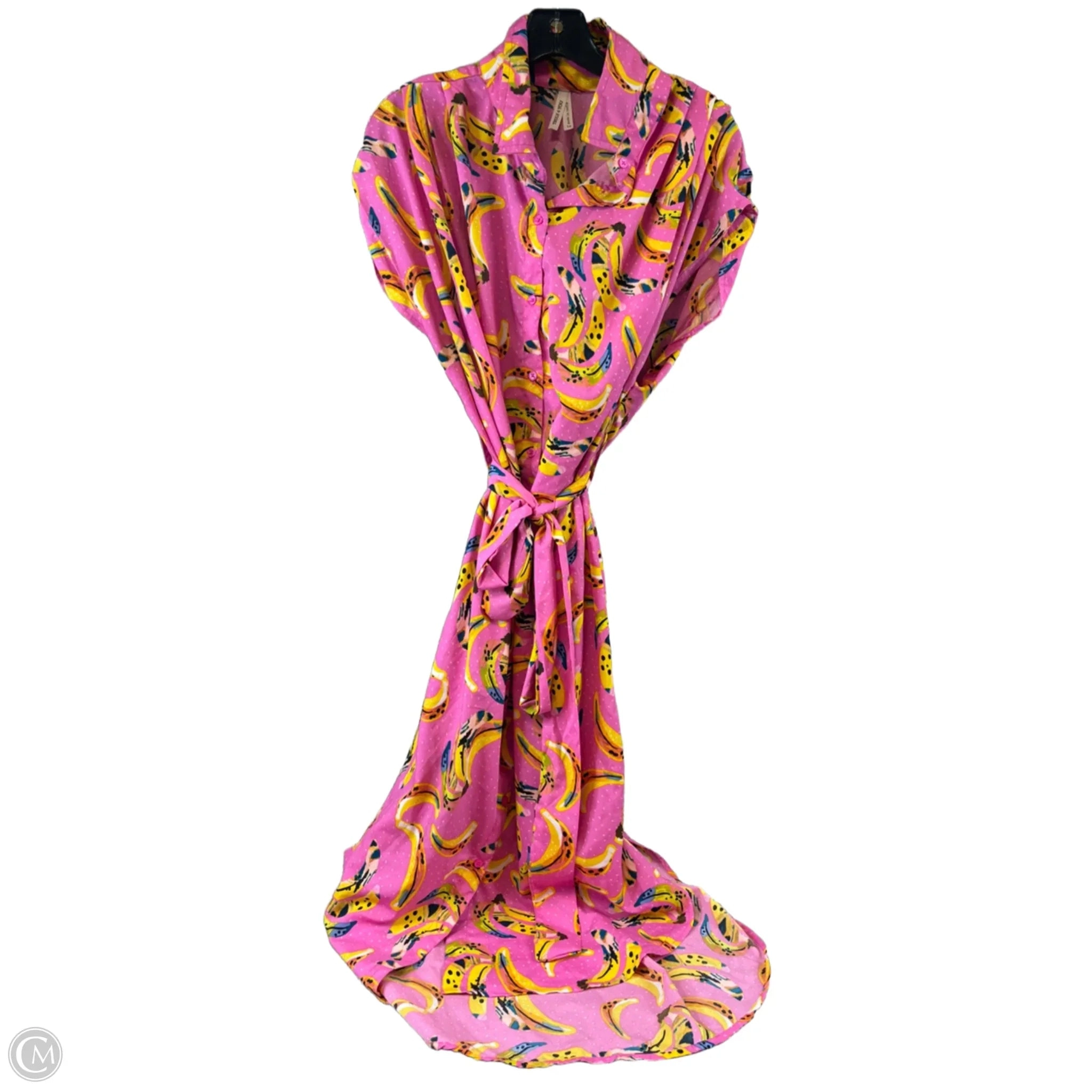 Dress Casual Midi By Clothes Mentor In Pink & Yellow, Size: 1x