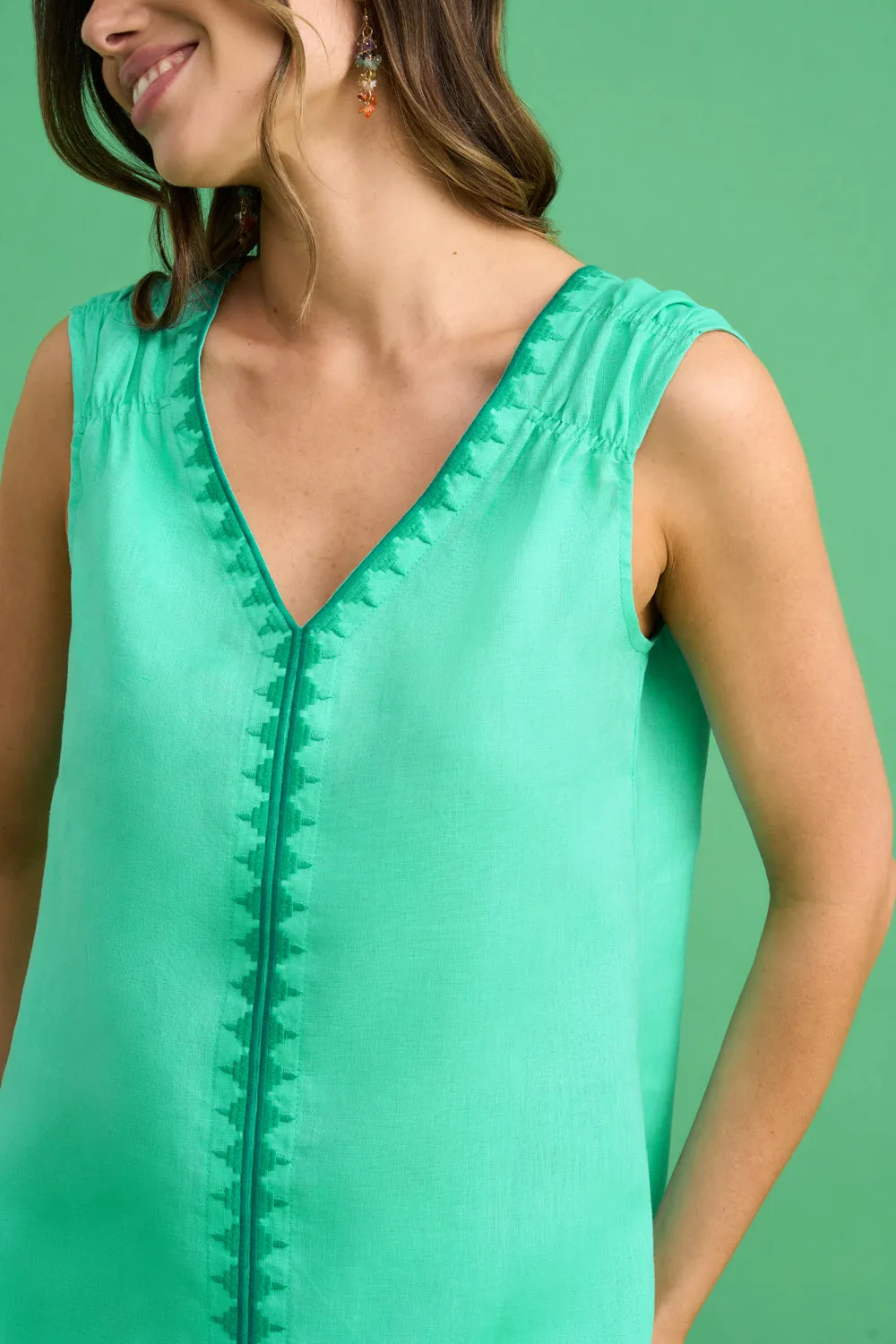 Embroidered Linen Top - Aquamarine