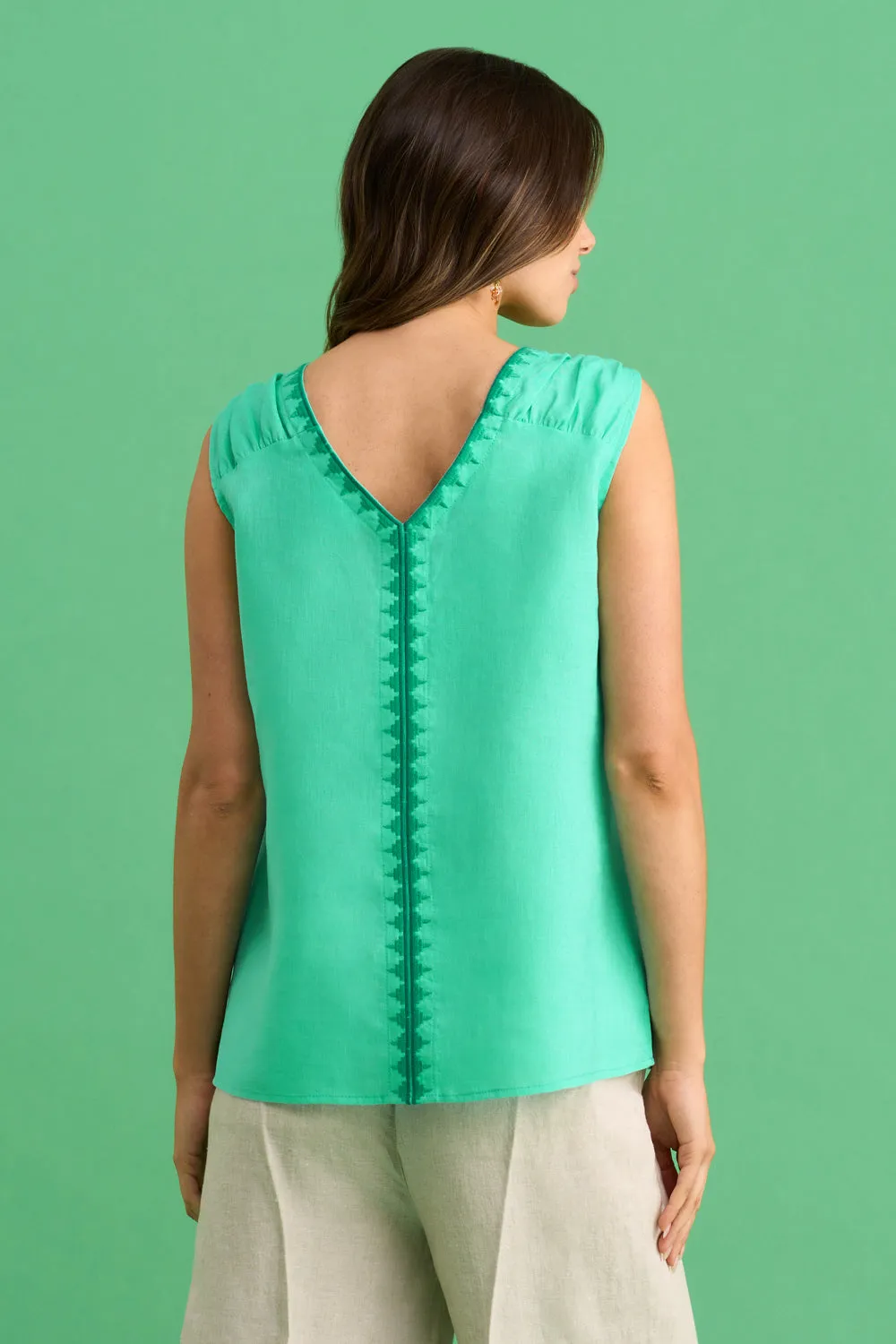 Embroidered Linen Top - Aquamarine