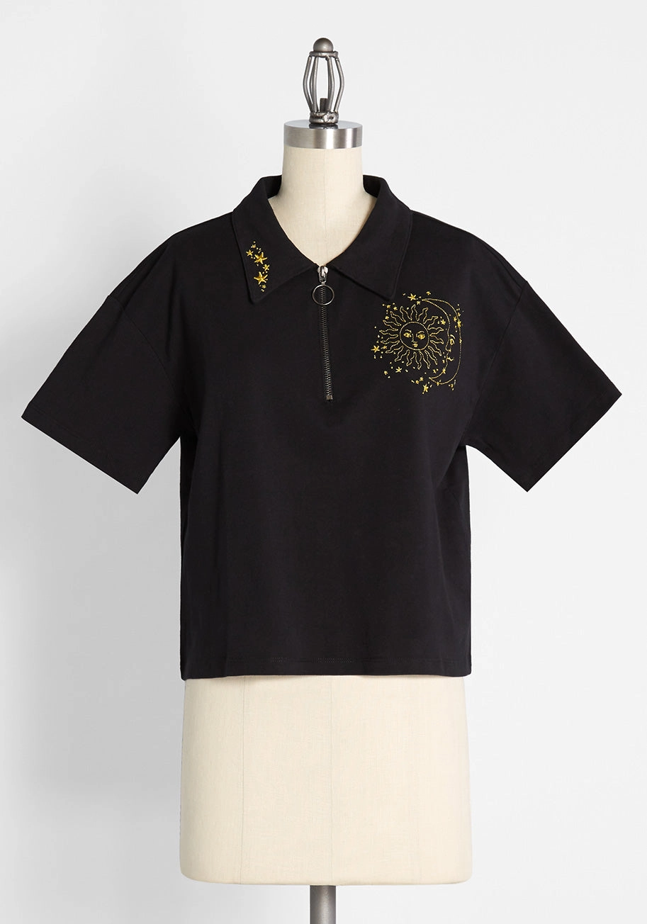 Golden Sol Luna Embroidered Top