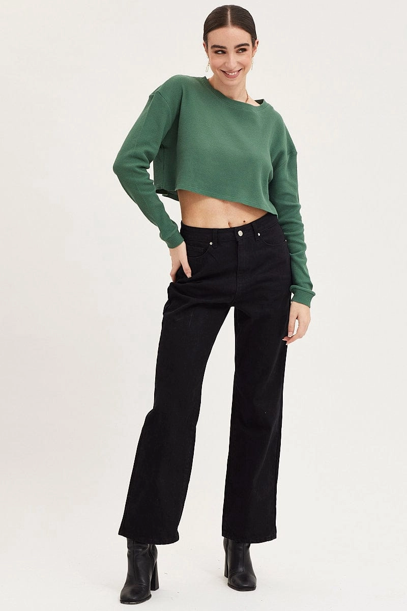 Green Oversized Top Long Sleeve Crew Neck