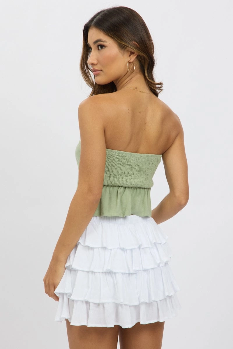 Green Tube Top Strapless Open Front Linen Blend