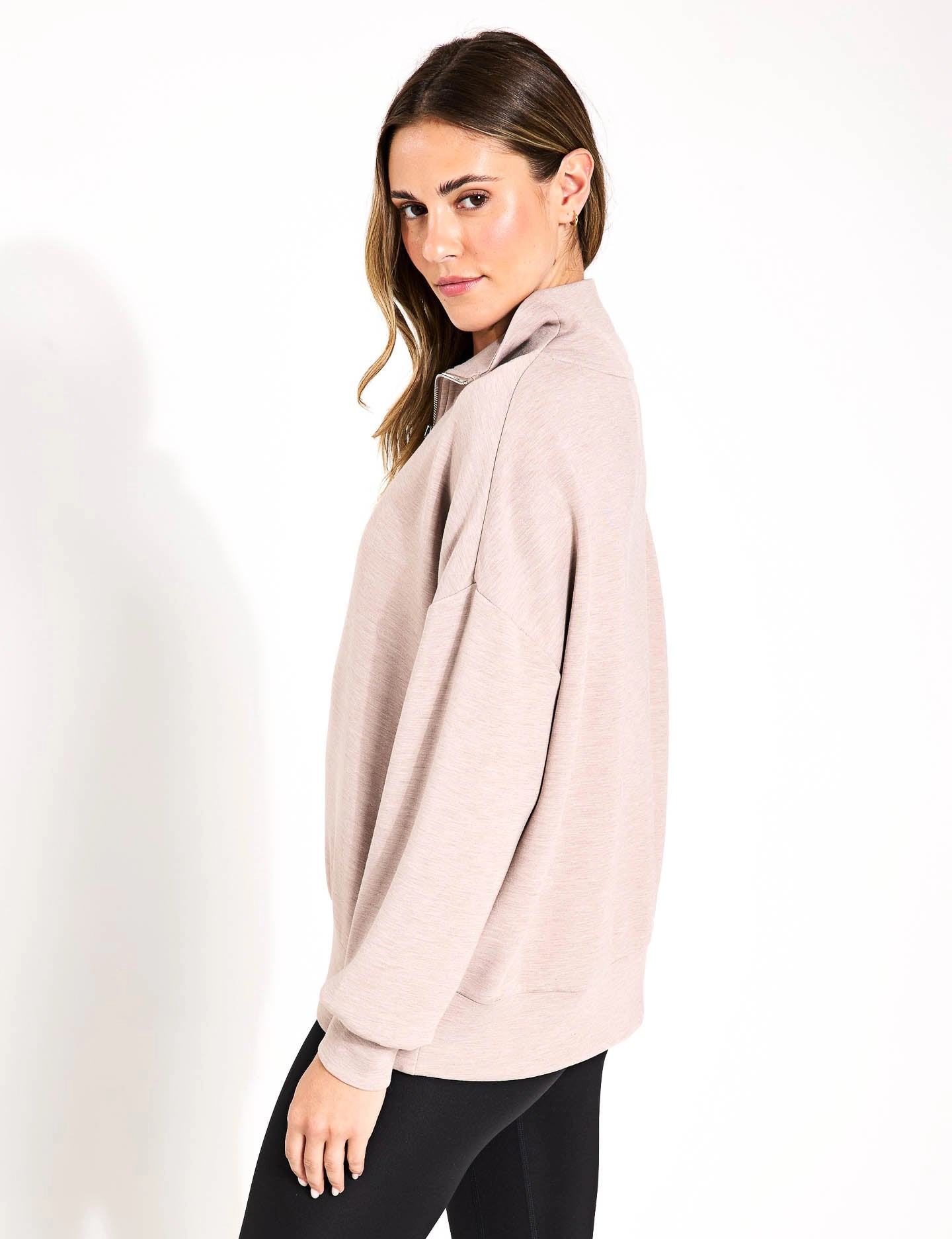 Hawley Half Zip Sweat - Taupe Marl