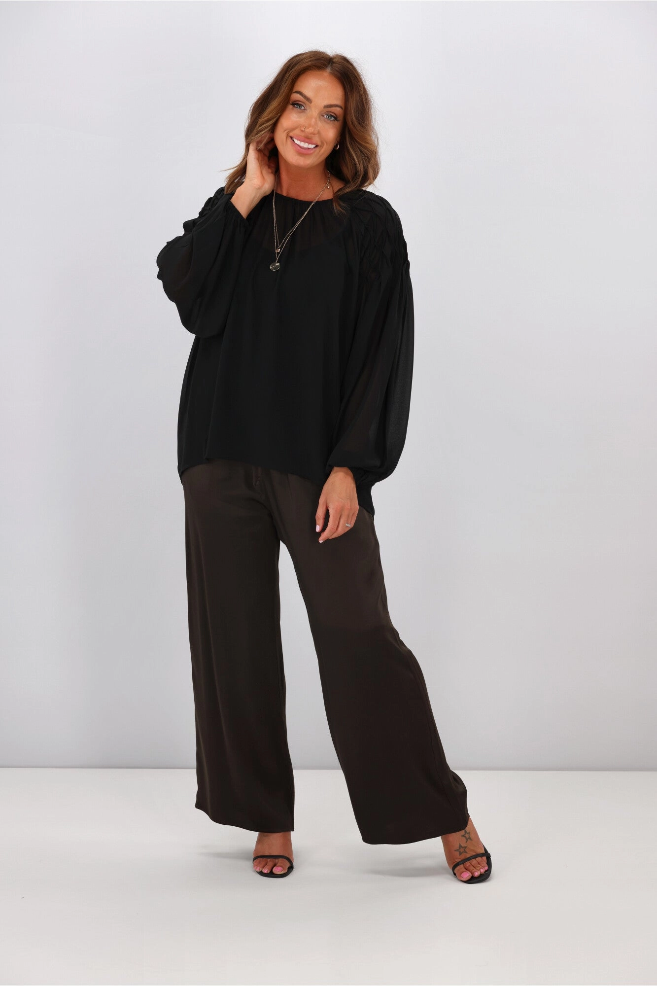 Jane James Jordyn Smocked Detail Blouse Black