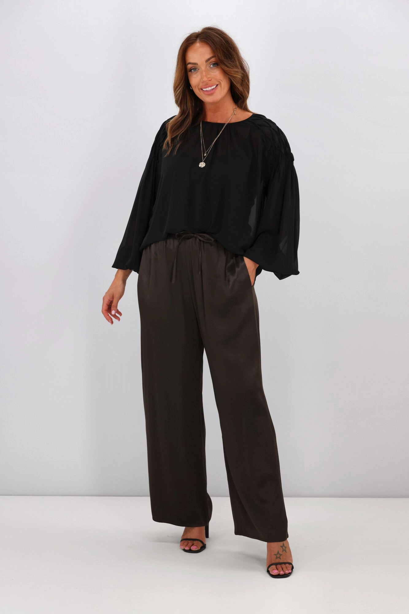 Jane James Jordyn Smocked Detail Blouse Black