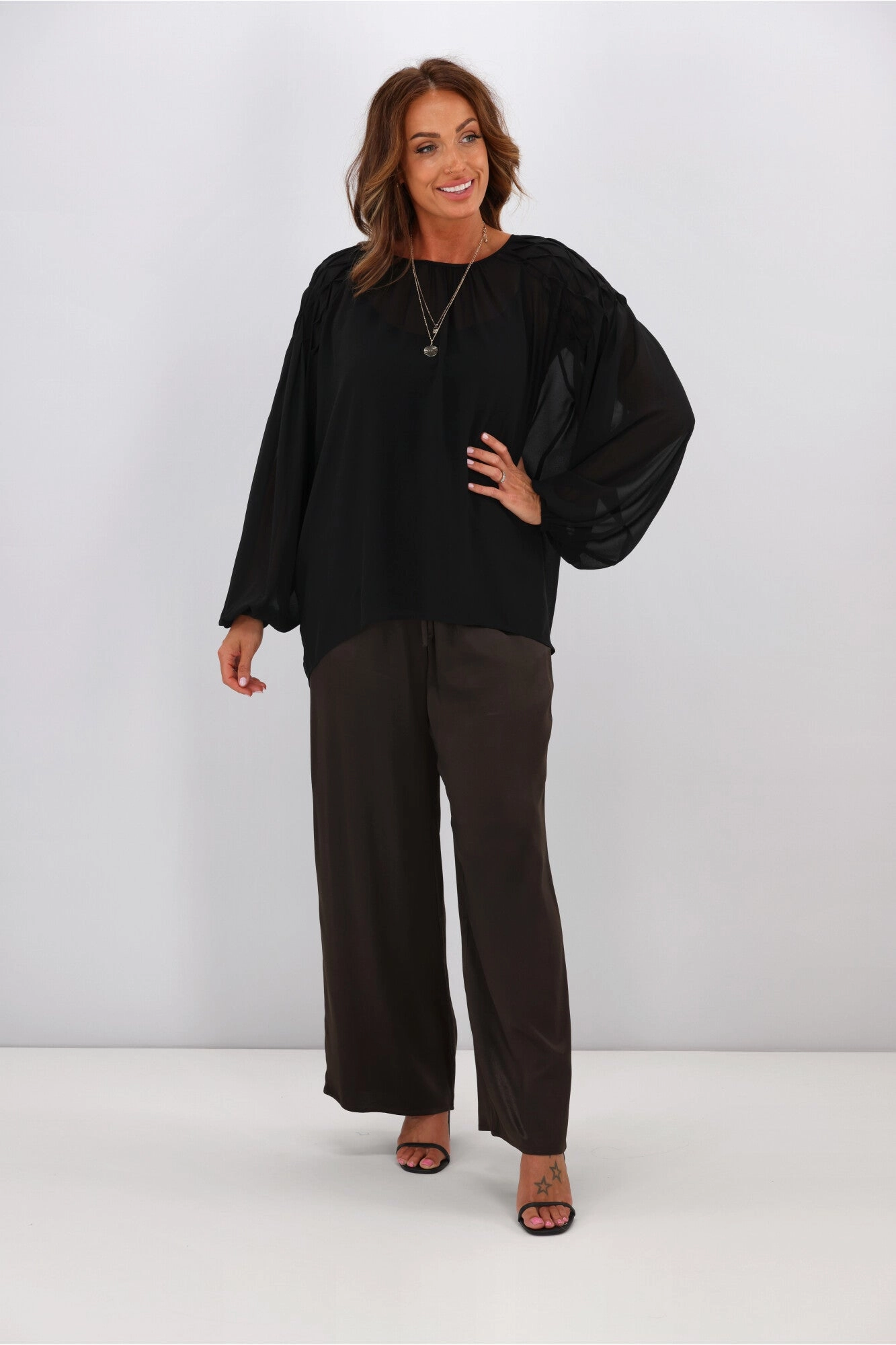 Jane James Jordyn Smocked Detail Blouse Black