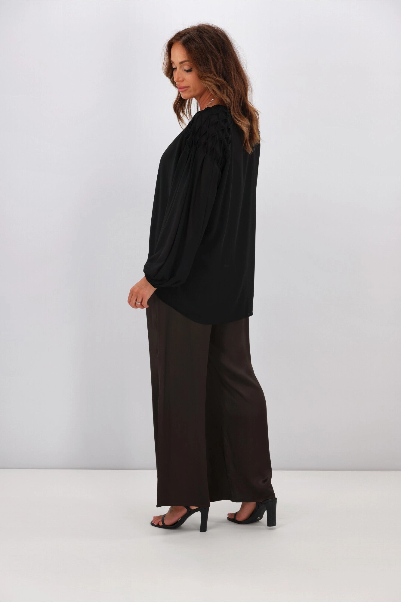 Jane James Jordyn Smocked Detail Blouse Black