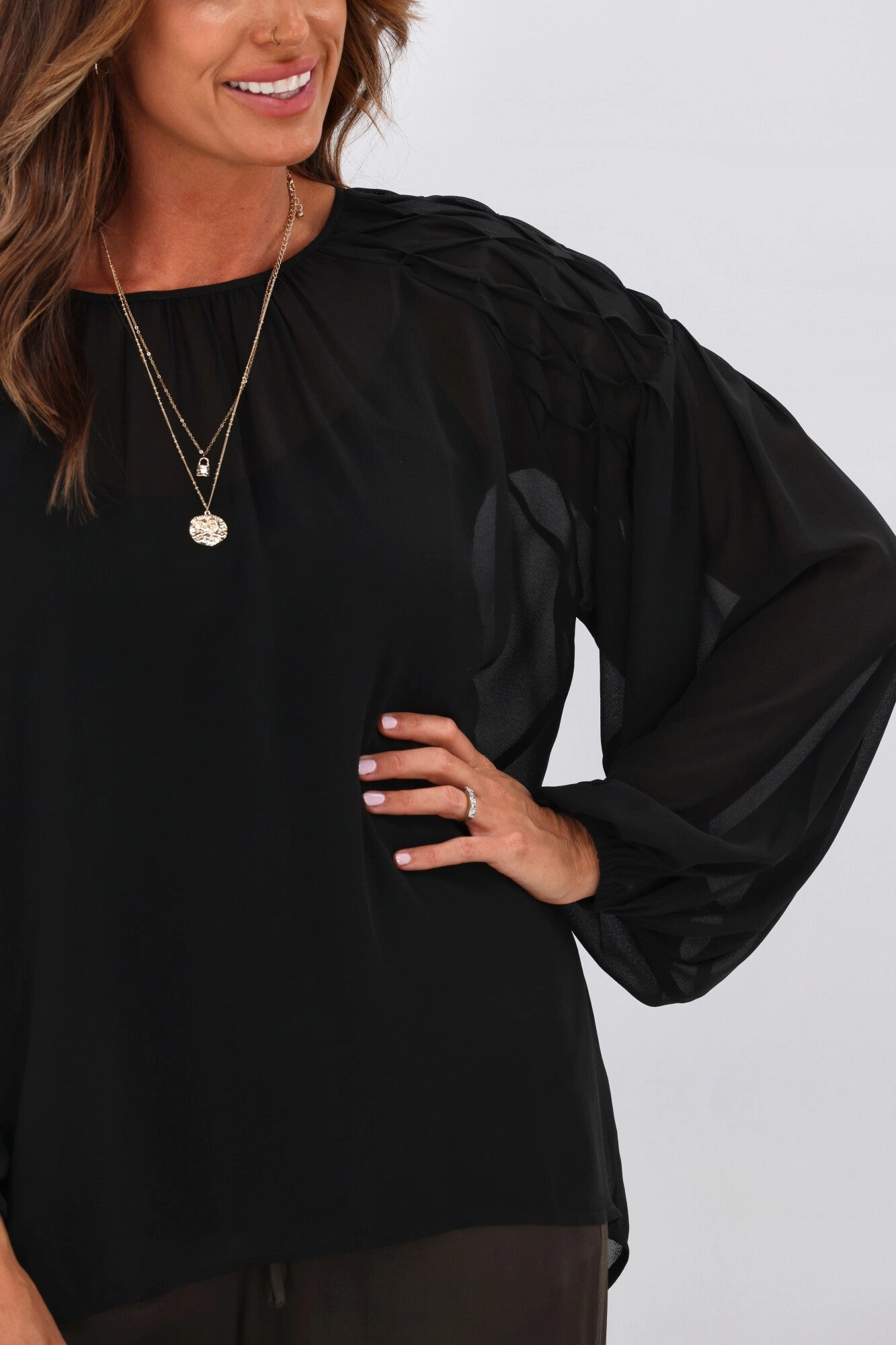 Jane James Jordyn Smocked Detail Blouse Black