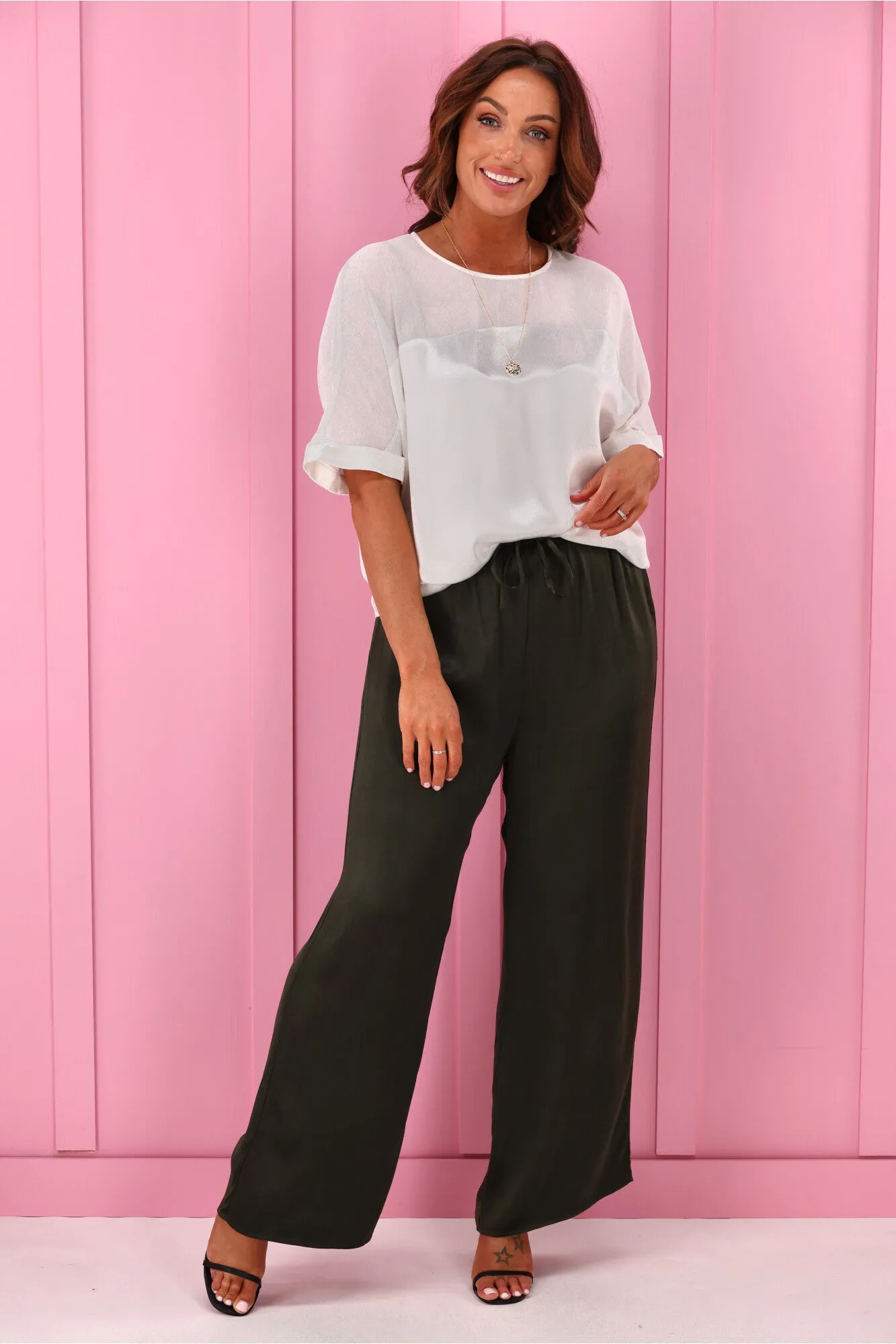 Jane James Tinsley Sheer Yoke Satin Top Ivory