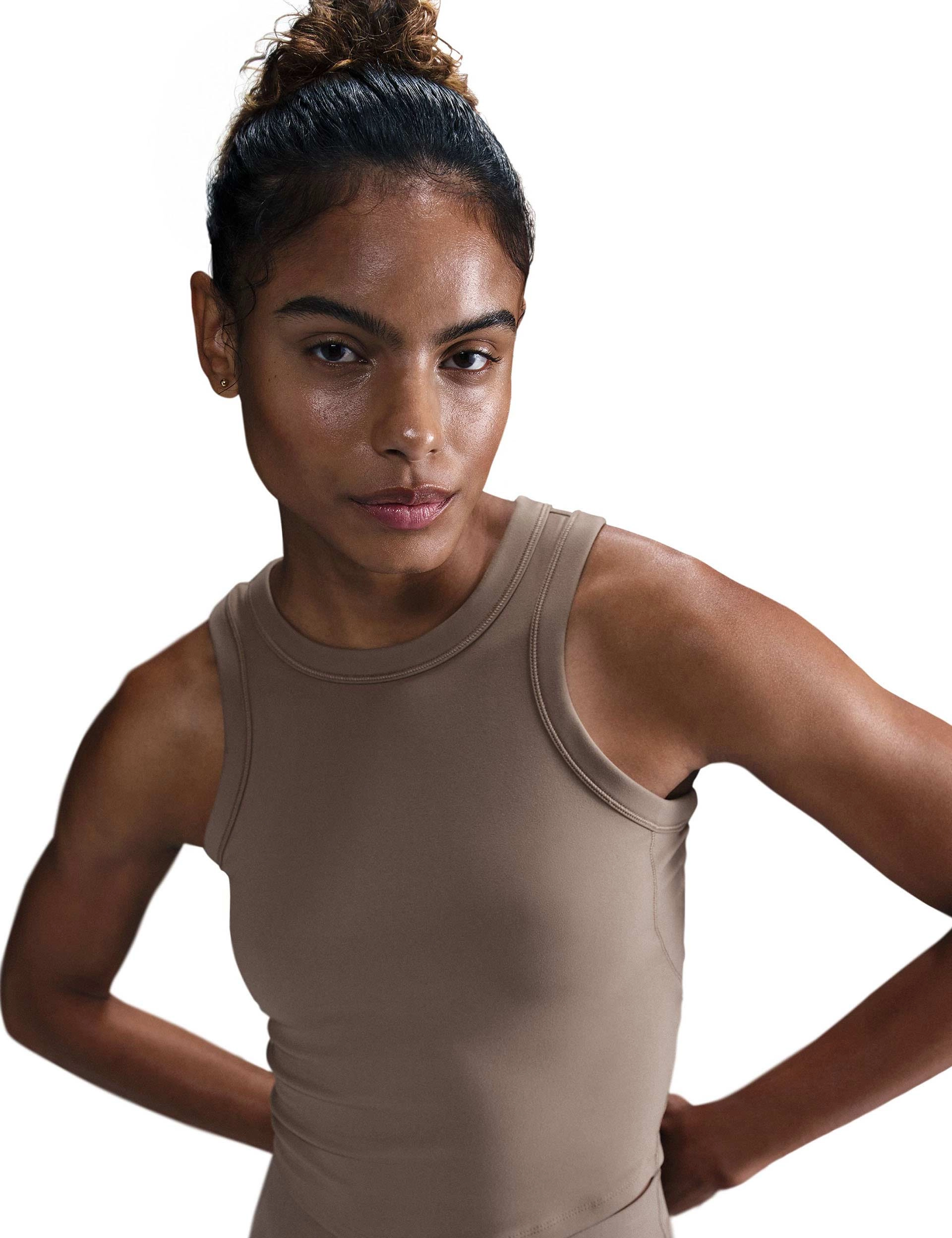 One Fitted Dri-FIT Cropped Tank Top - Mink Brown/Black