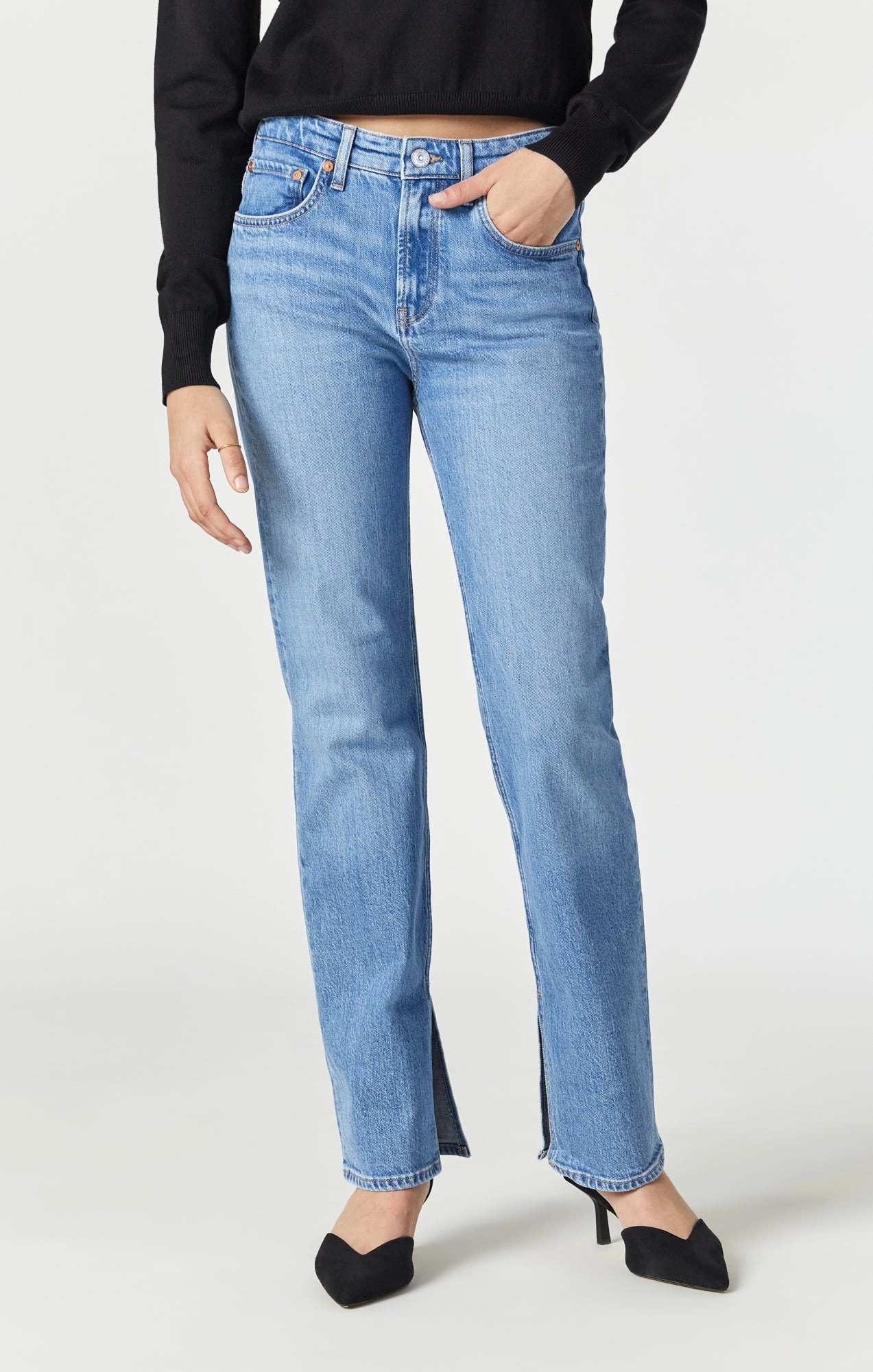 PARIS SLIT SLIM STRAIGHT LEG IN MID RECYCLED BLUE