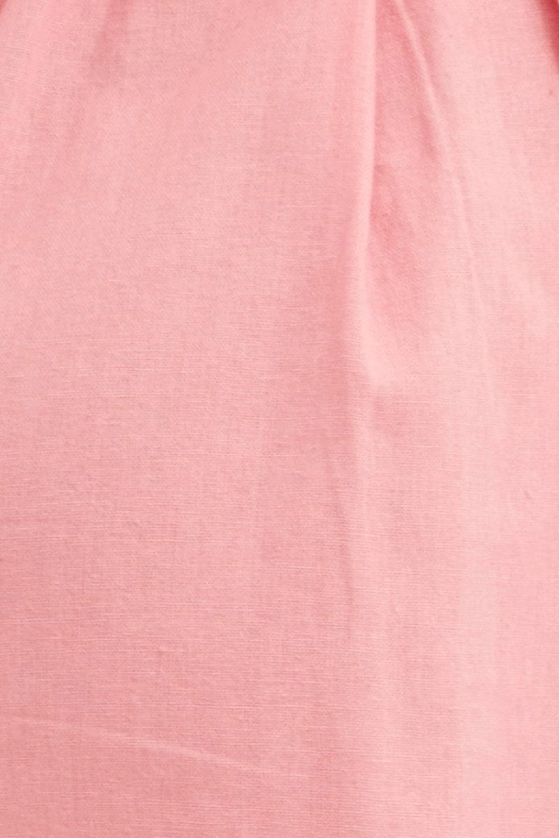 Pink Crop Top Off Shoulder Puff Sleeve