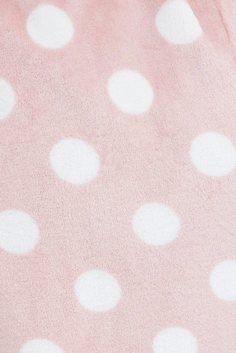 Pink Polka Dot Fleece Robe Dressing Gown PJ