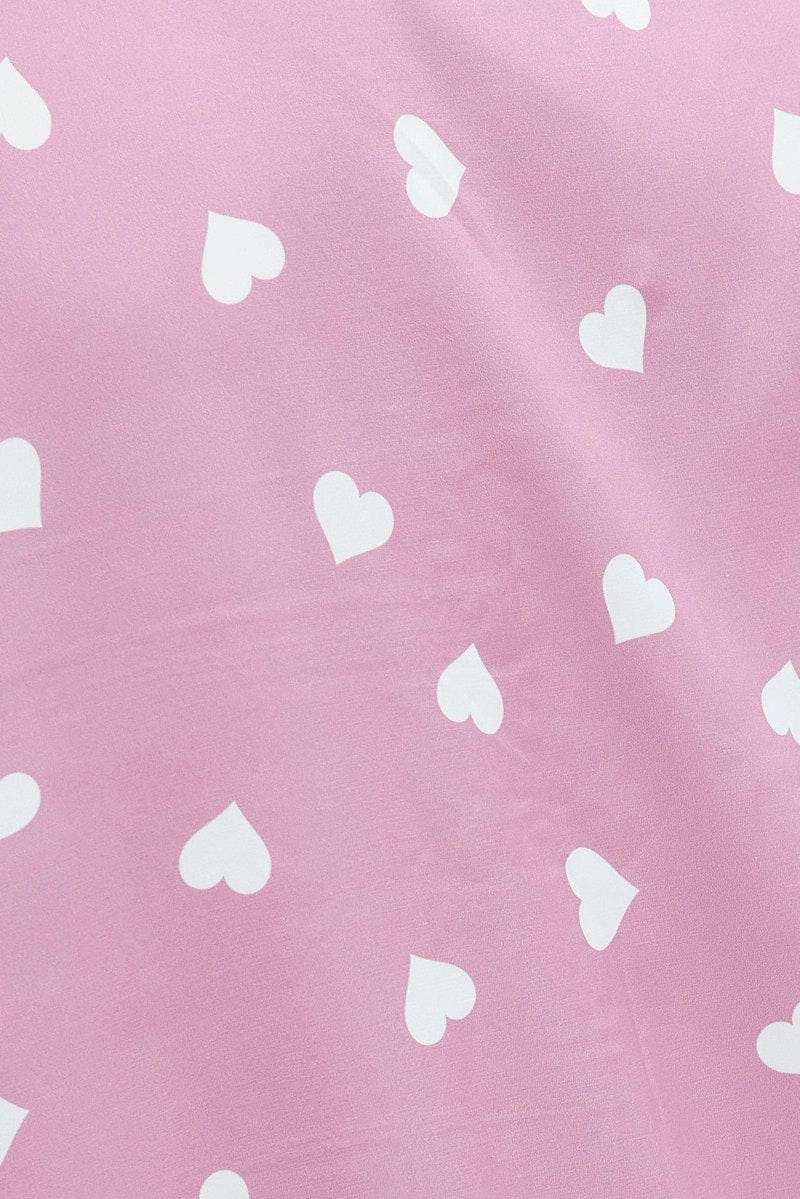 Pink Polka Dot Pink Satin Hearts Contrast Piping Pyjama Set