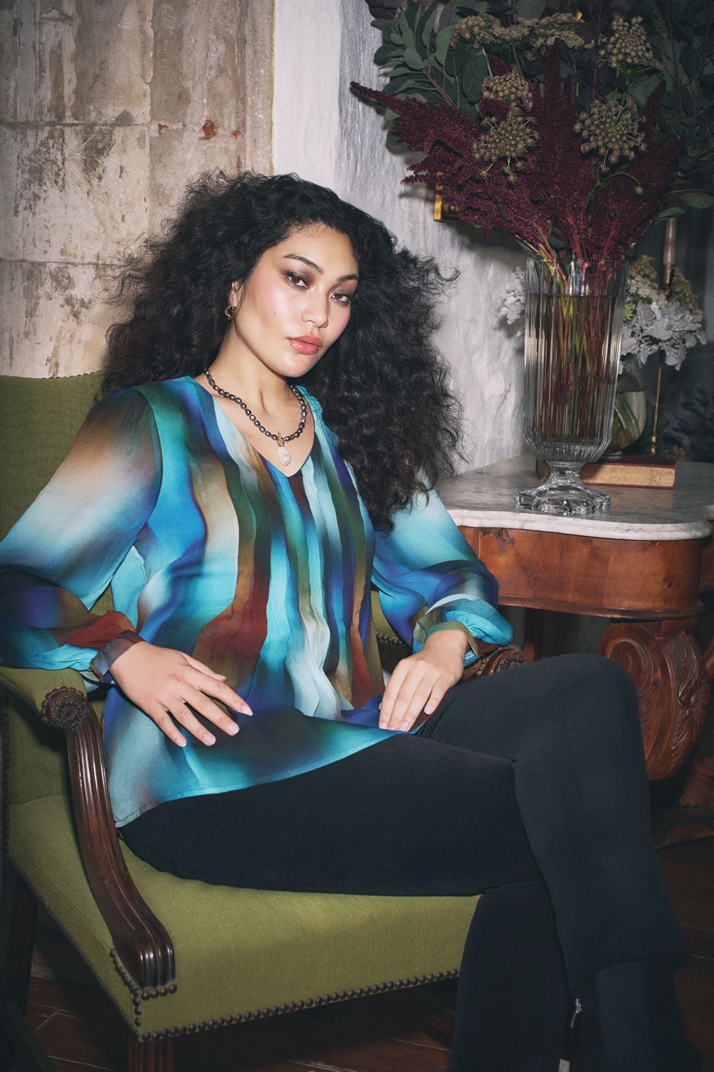 Pleated Georgette Blouse - Ombre Print
