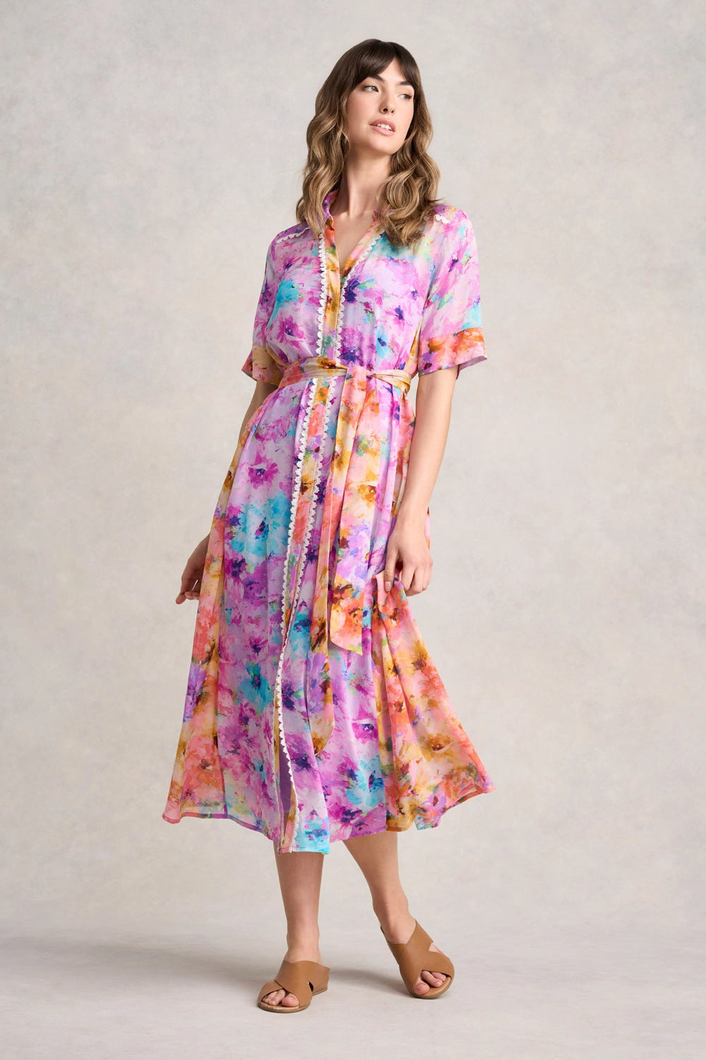 Spliced Print Shirt Dress - Janes Bouquet