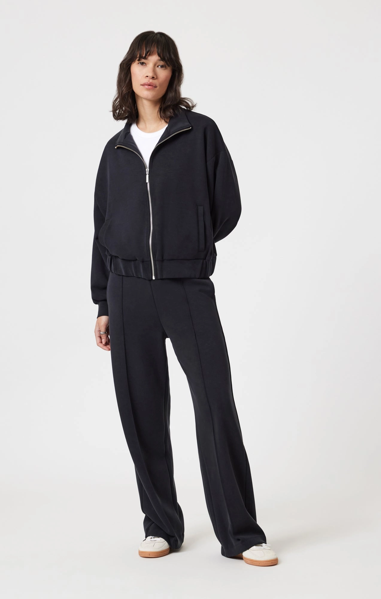 SPORTY LUXE TENCEL™ FULL ZIP SWEATSHIRT IN BLACK