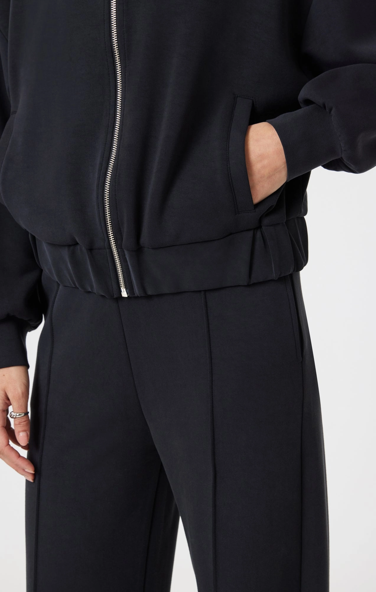 SPORTY LUXE TENCEL™ FULL ZIP SWEATSHIRT IN BLACK