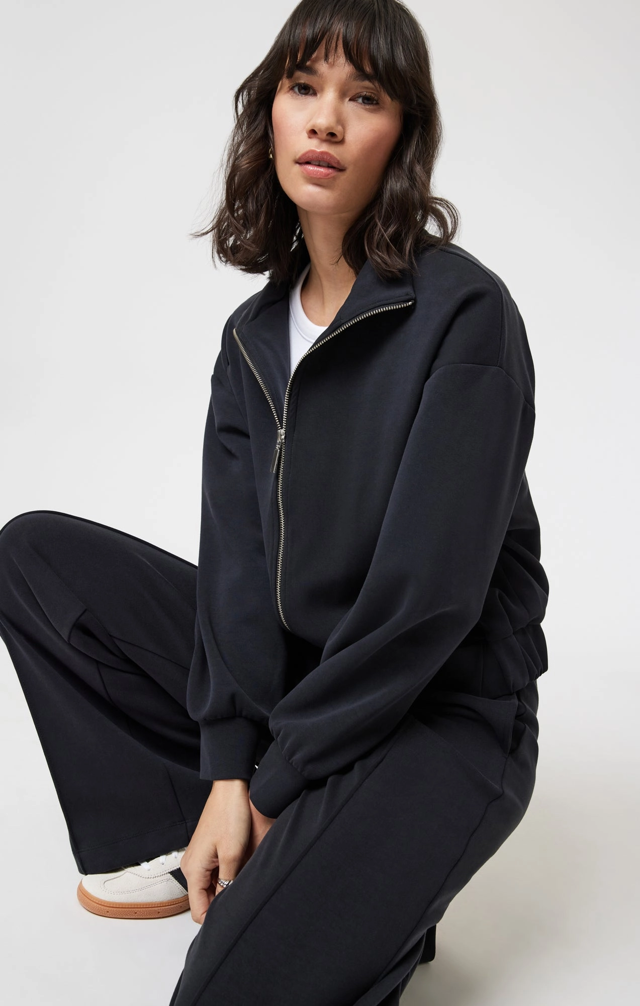 SPORTY LUXE TENCEL™ FULL ZIP SWEATSHIRT IN BLACK