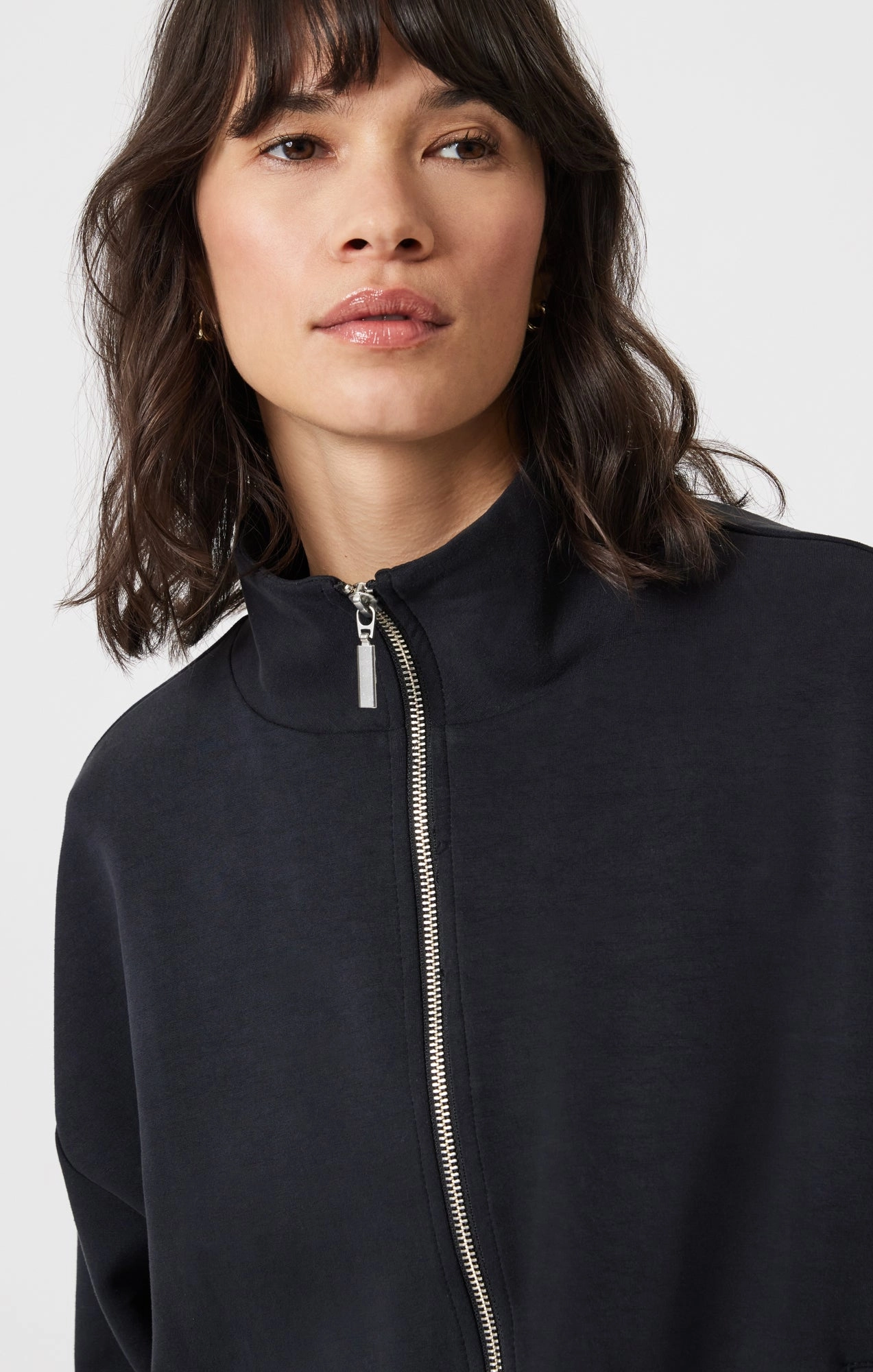 SPORTY LUXE TENCEL™ FULL ZIP SWEATSHIRT IN BLACK