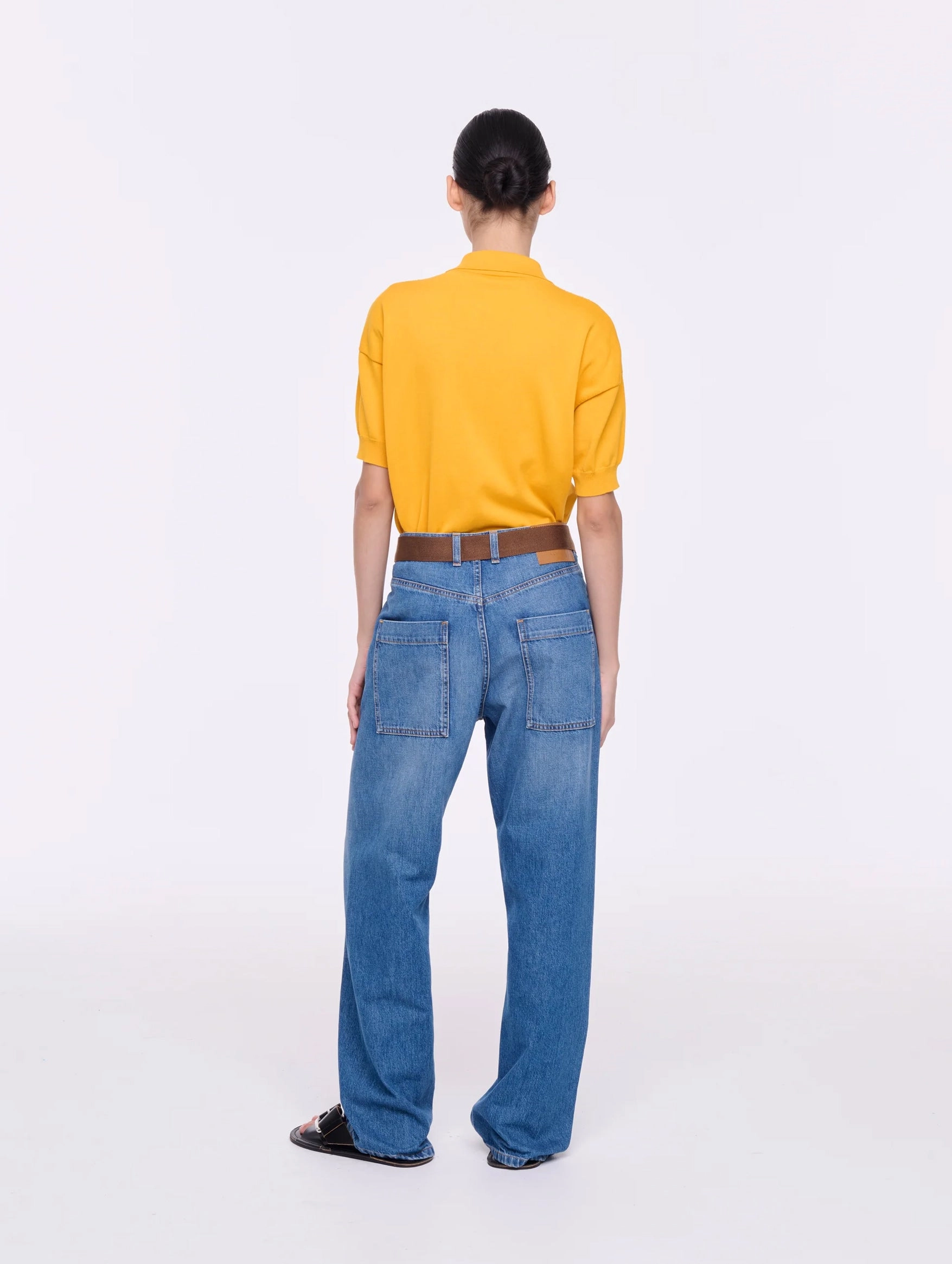 Straight Leg Belted Jeans in Indigo