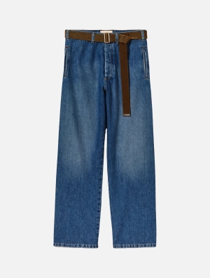 Straight Leg Belted Jeans in Indigo