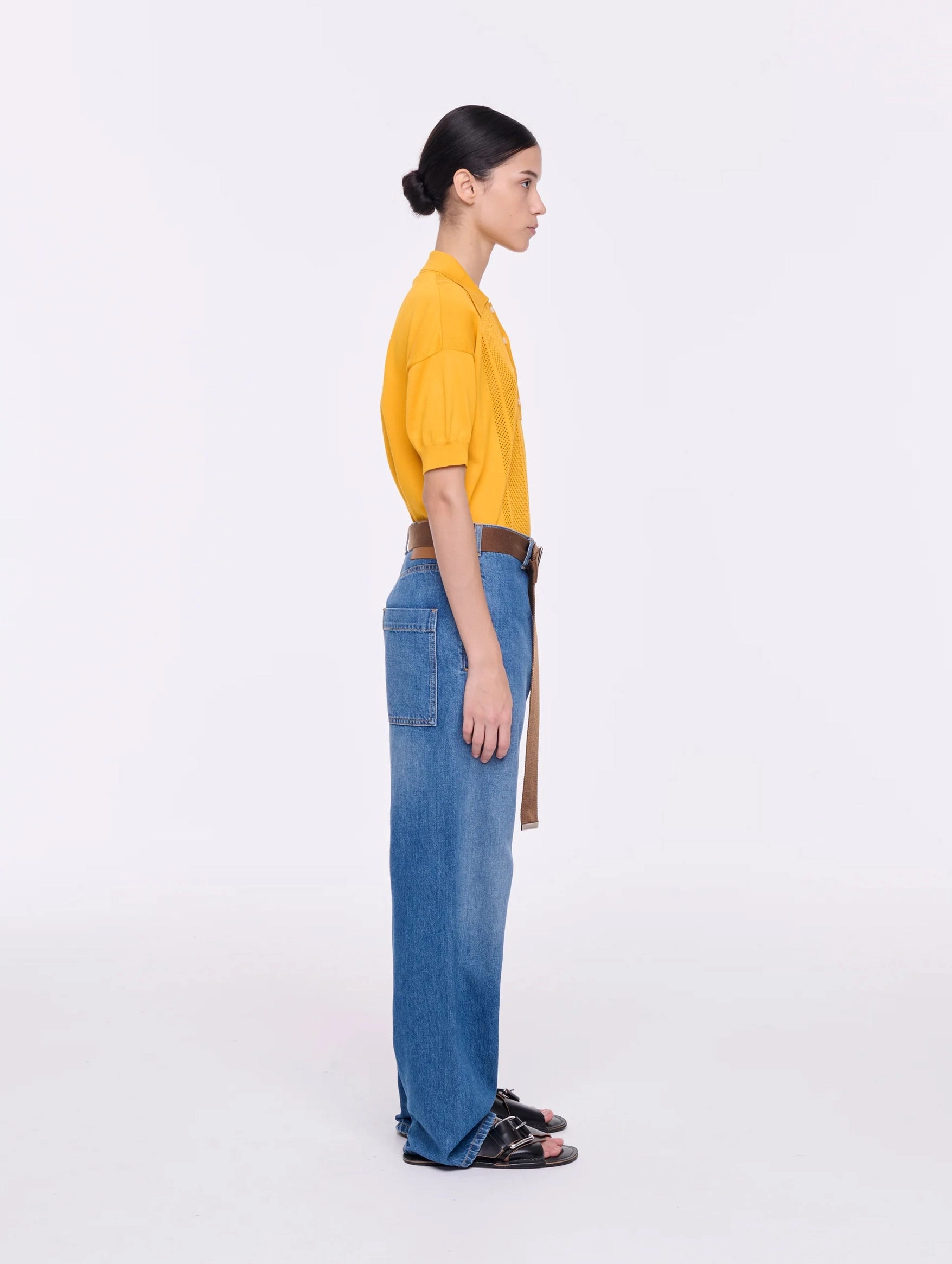 Straight Leg Belted Jeans in Indigo