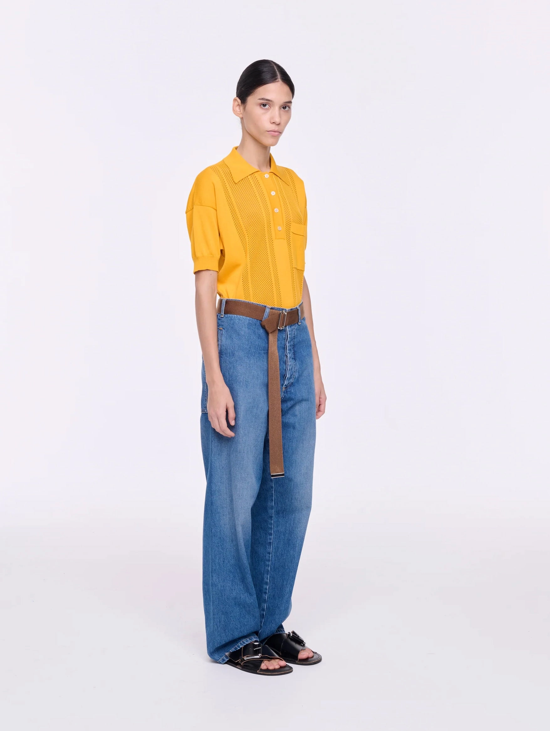 Straight Leg Belted Jeans in Indigo