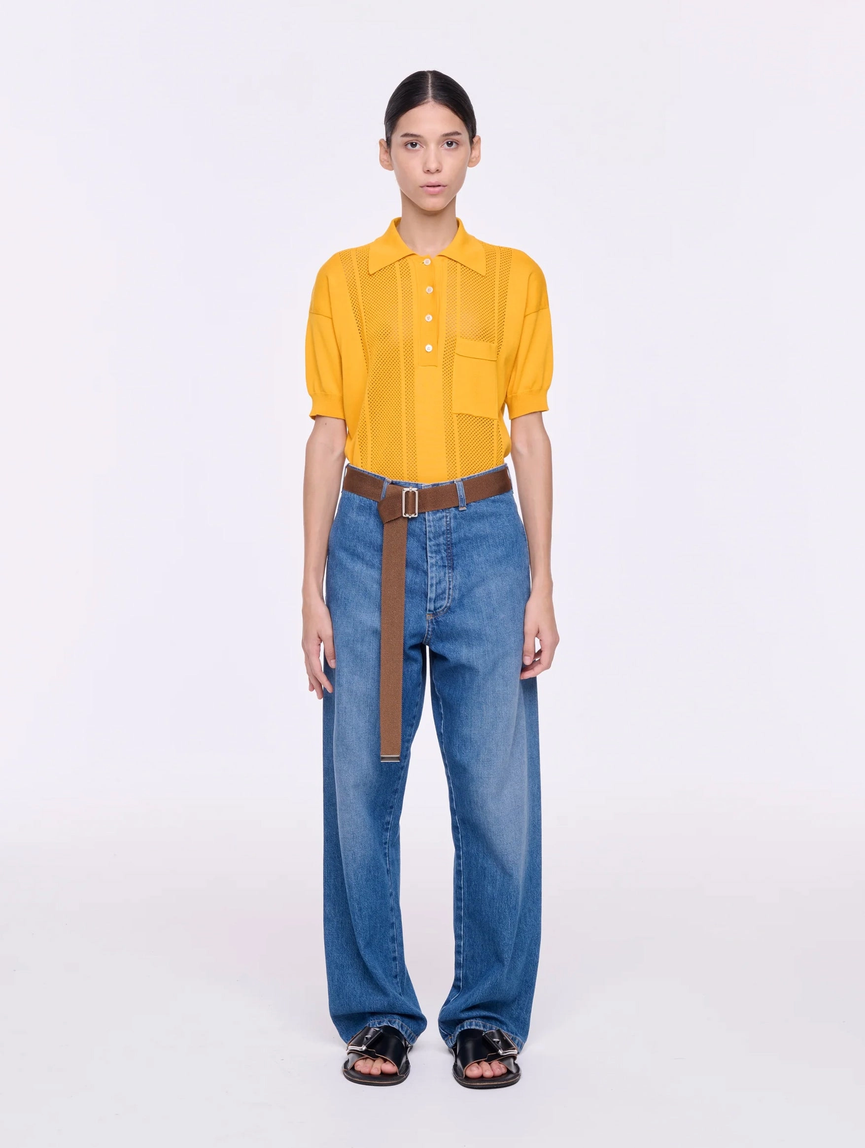 Straight Leg Belted Jeans in Indigo
