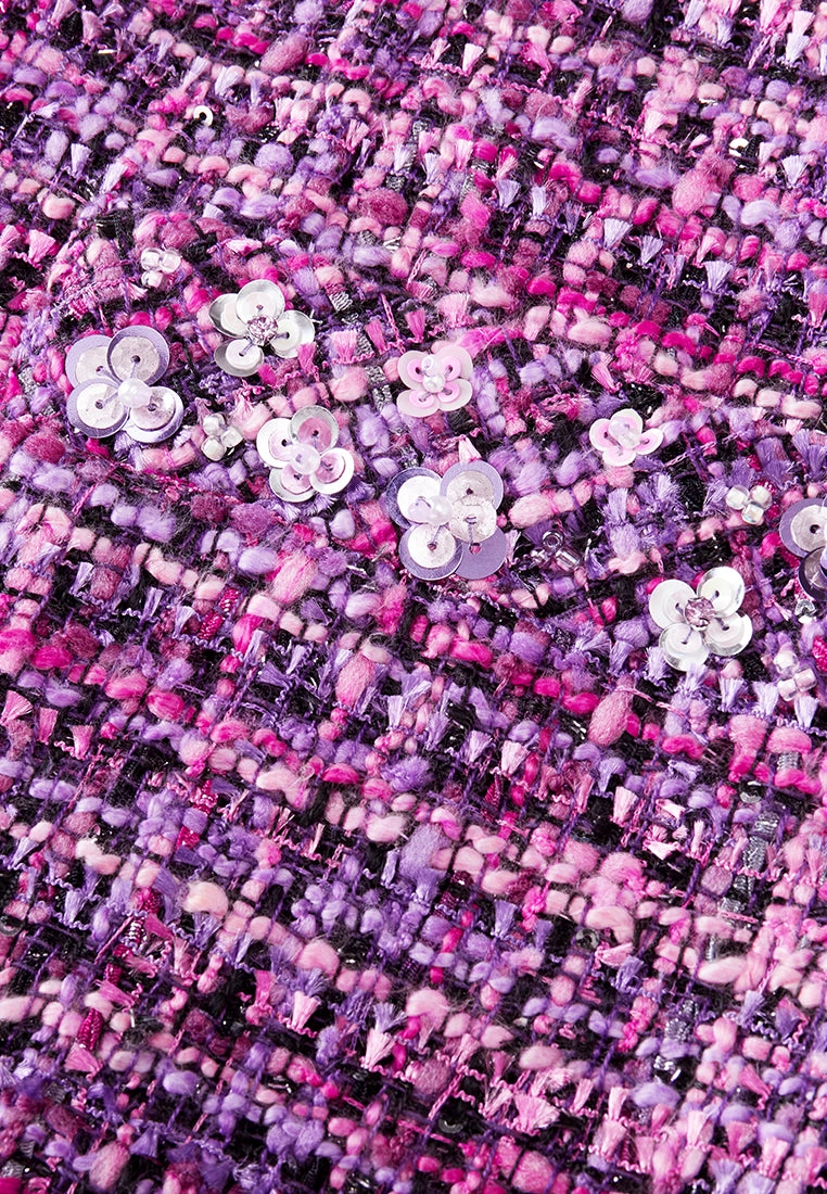 Structured Fuchsia Sequin-detail Trimmed Dress