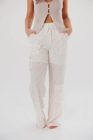 Teagan Crinkle Cargo Pants in Off-White Floral