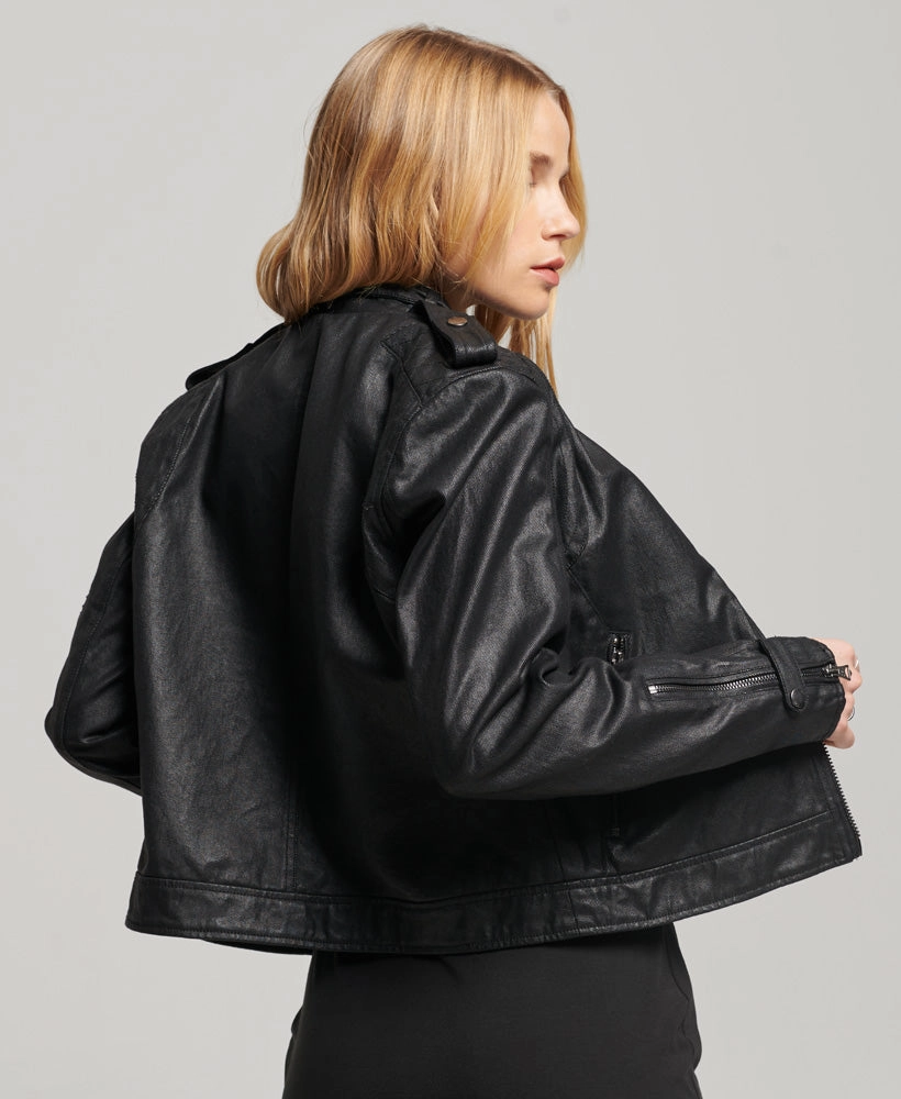 Vintage Coated Moto Racer Jacket | Black